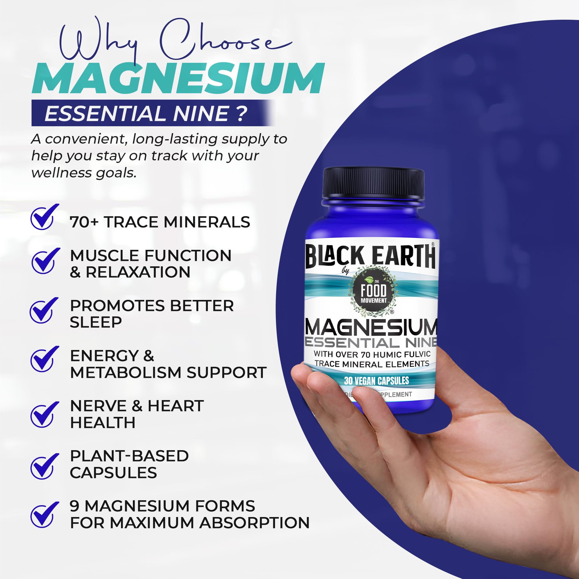 The Food Movement Co. Black Earth Magnesium Essential Nine - Vegan Capsules with Magnesium Glycinate, Citrate, Malate and More - 9 Bioactive Forms for Optimal Health (30 Count) THE FOOD MOVEMENT CO. Au supplements