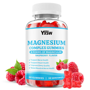 Magnesium Complex Gummies 8 Elemental 1000mg - Magnesium Glycinate, Citrate, Malate, Taurate, Supports Bones, Muscle, Nerve Health, for Women & Men, Vegan Non-GMO, Raspberry Flavor, 60 Count YXSW Au supplements