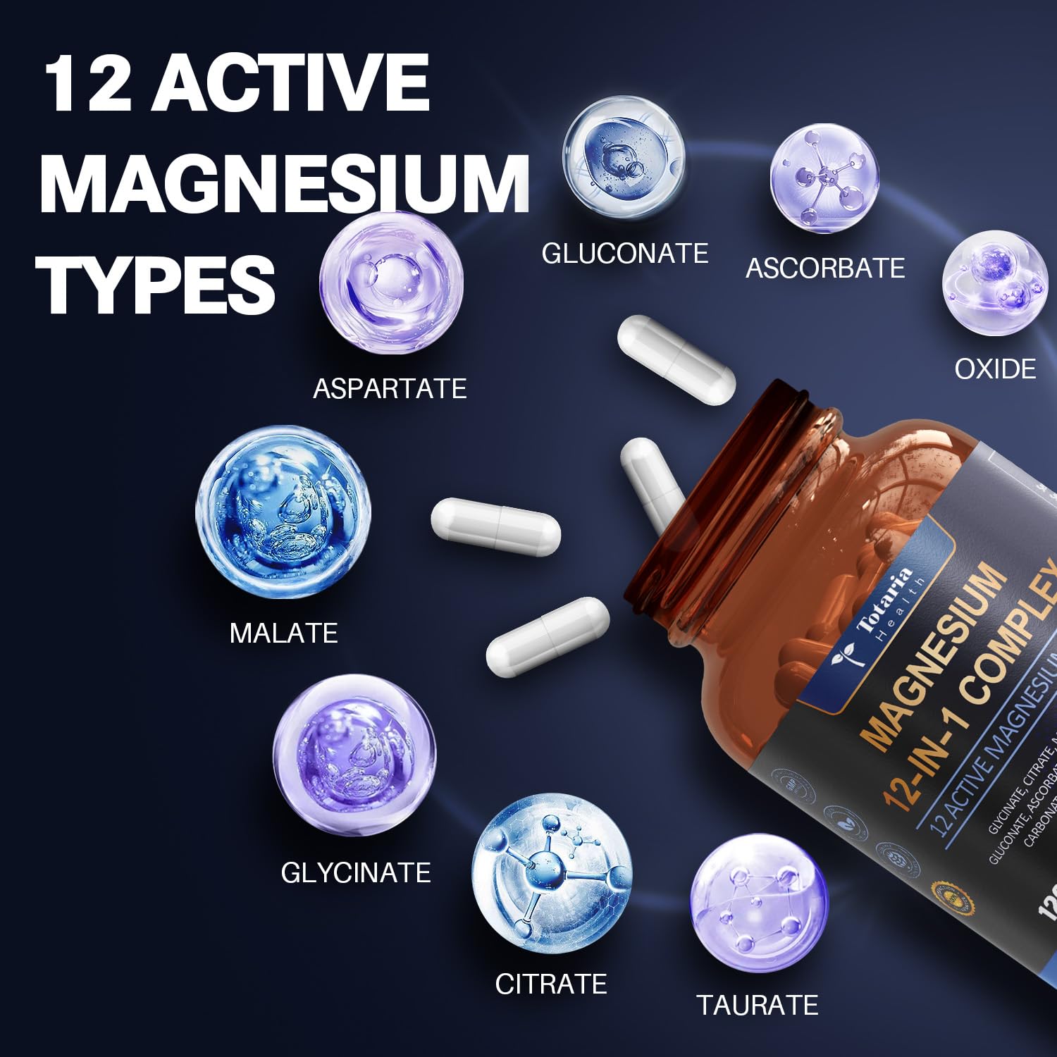 Magnesium Complex 700mg 12 in 1 Magnesium Supplement with Glycinate Citrate Malate Oxide Taurate Aspartate Orotate Magnesium Relaxation,Muscle,Heart Support, Vegan 120 Capsules 2PK Totaria Au supplements