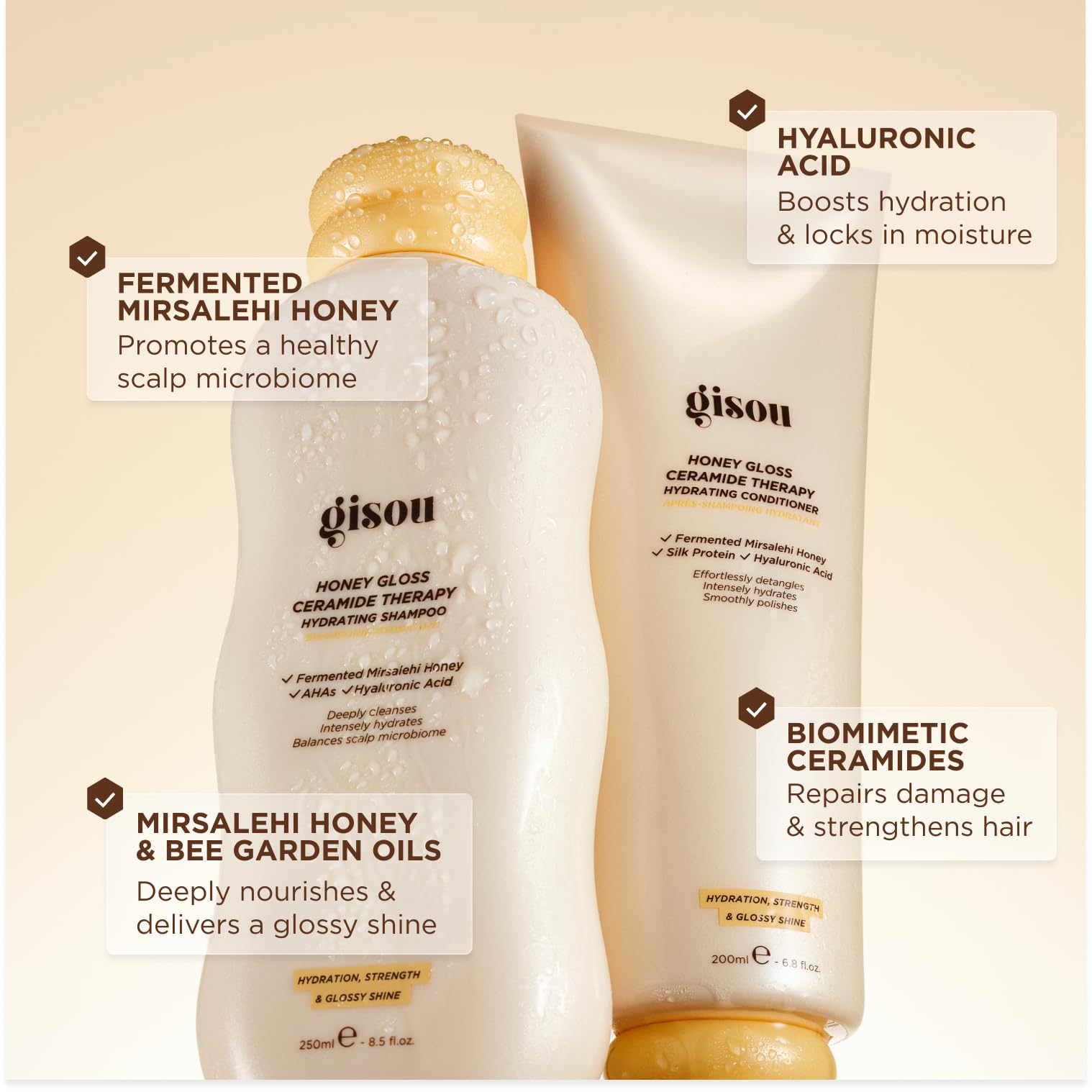 Gisou Honey Gloss Hair Therapy Trio - Mini Shampoo, Hair Mask and Conditioner for smoother, stronger and glossier hair Gisou Au supplements