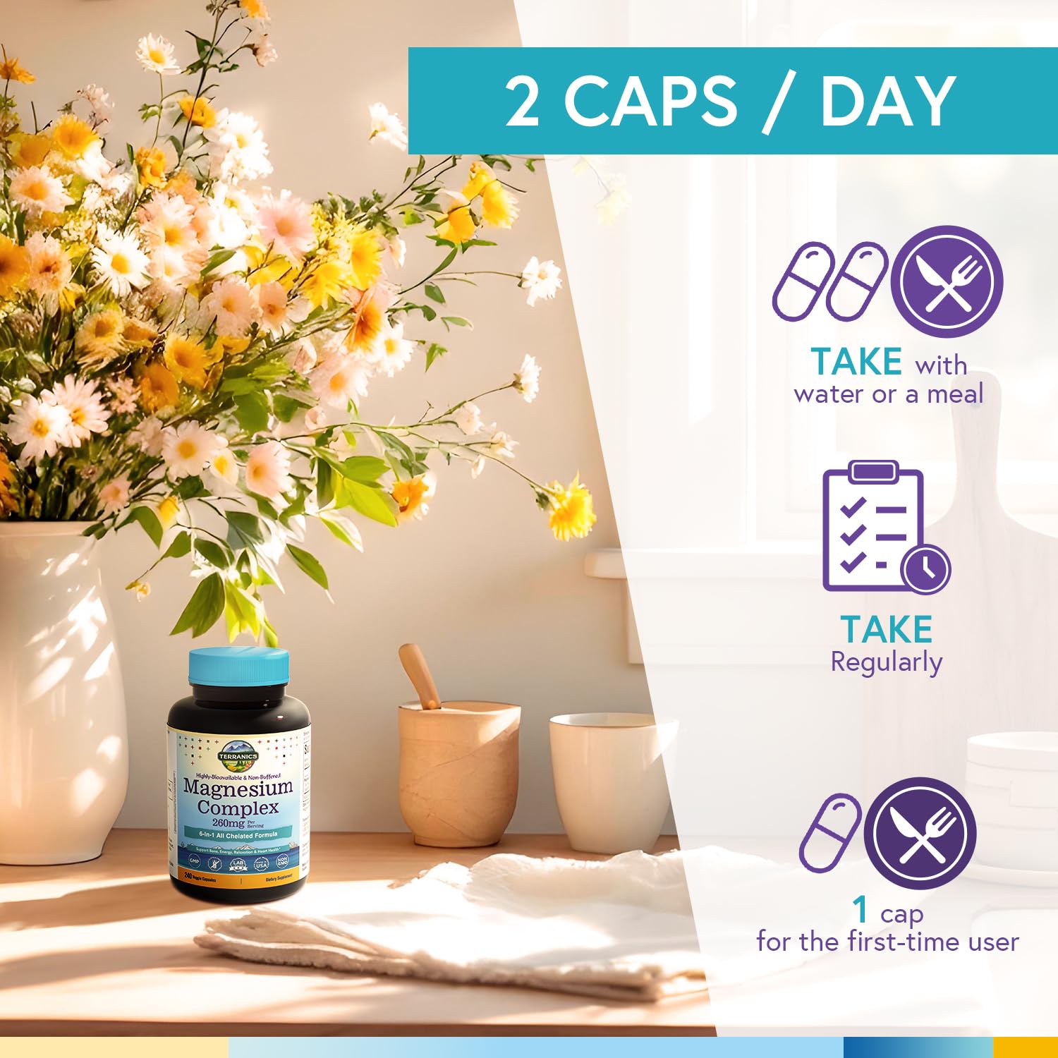 Terranics Magnesium Complex, 6-in-1, High Absorption, Glycinate, Citrate, Aspartate, Gluconate, Calmness, Heart, Bone, 240 Capsules, Non-Buffered Terranics Au supplements