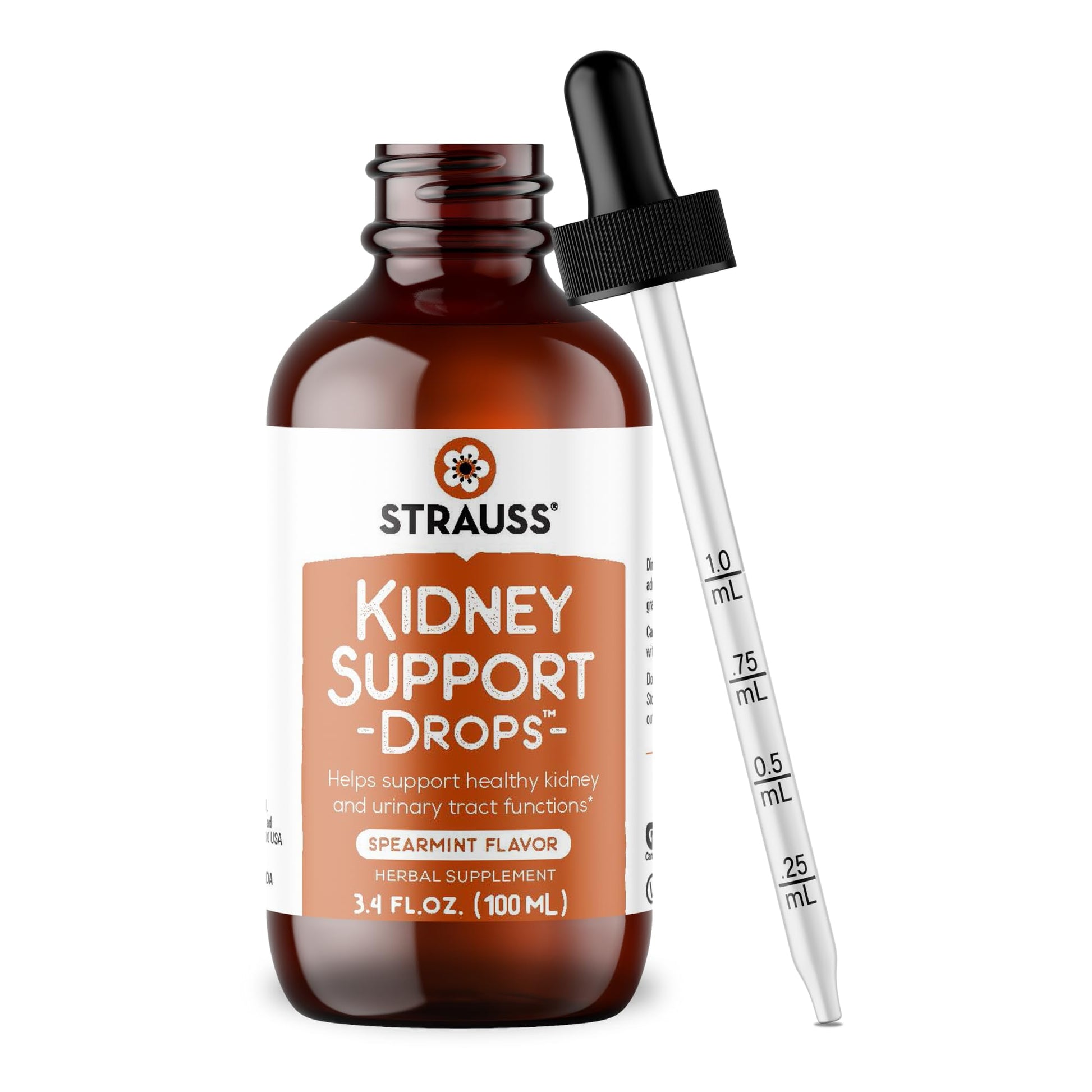 Strauss Naturals Kidney Support Drops – Herbal Kidney Support Supplement for Men and Women – Helps with Kidney Health and Urinary Tract Function – Vegan & Non-GMO – Spearmint Flavored – 100 ml Bottle Strauss Heartdrops Au supplements