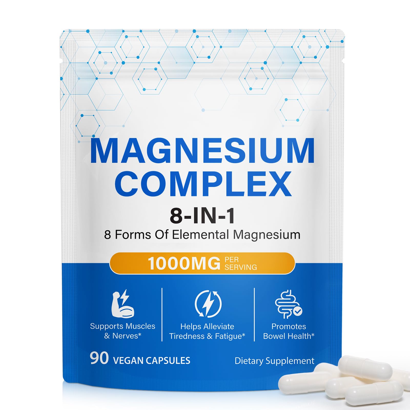 8-in-1 Magnesium Complex Supplement 90 Count, Magnesium Complex Capsules with Magnesium Glycinate, Citrate, Malate, Taurate, Easy Absorption for Sleep, Muscle Relaxation, Nerve & Heart Health, Energy BOIUOITI Au supplements