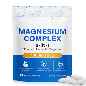 8-in-1 Magnesium Complex Supplement 90 Count, Magnesium Complex Capsules with Magnesium Glycinate, Citrate, Malate, Taurate, Easy Absorption for Sleep, Muscle Relaxation, Nerve & Heart Health, Energy BOIUOITI Au supplements