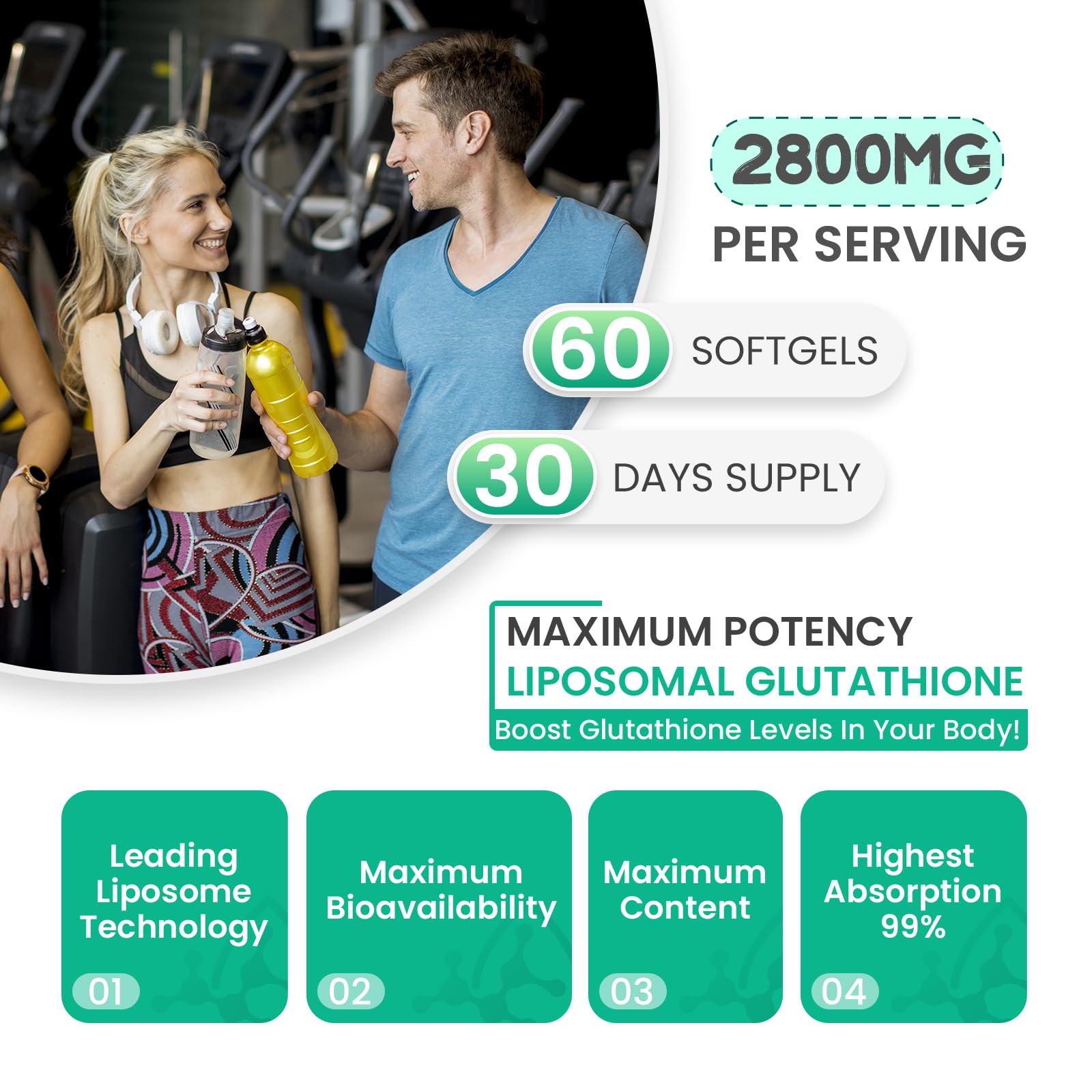 inGreens 2800 MG Liposomal Glutathione Supplement, Detoxifying & Immune, Aging Defense, Energy, Glutathione Unique Formulation Reduced inGreens Au supplements