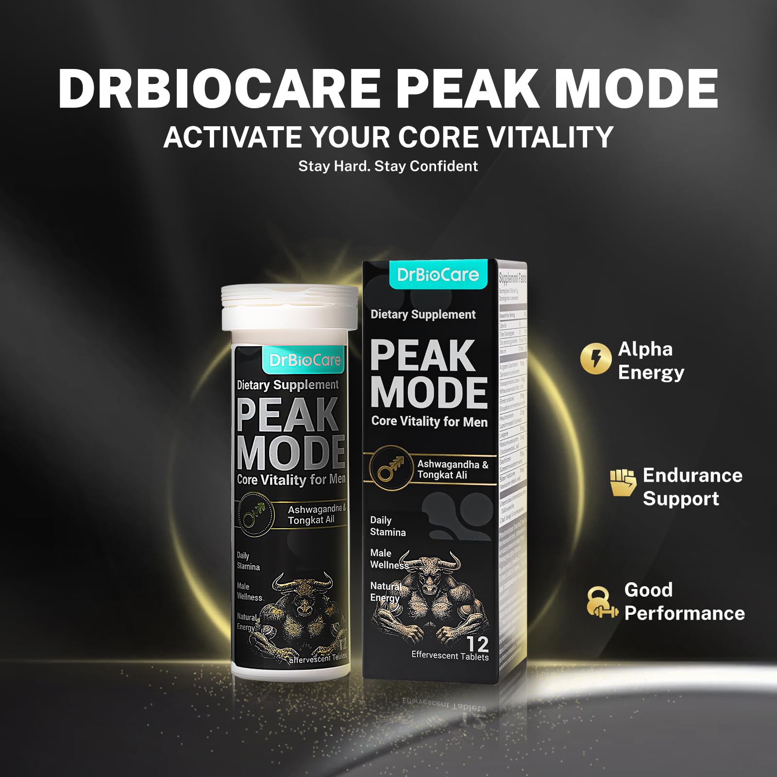 DrBioCare Peak Mode Core Vitality for Men 7-in-1 Effervescent Tablets | Tongkat Ali, Maca & L-Arginine，Ashwagandha, | Boost Stamina, Drive & Blood Flow for Good Performance | Berry Flavor 12 Tablets DrBioCare Au supplements