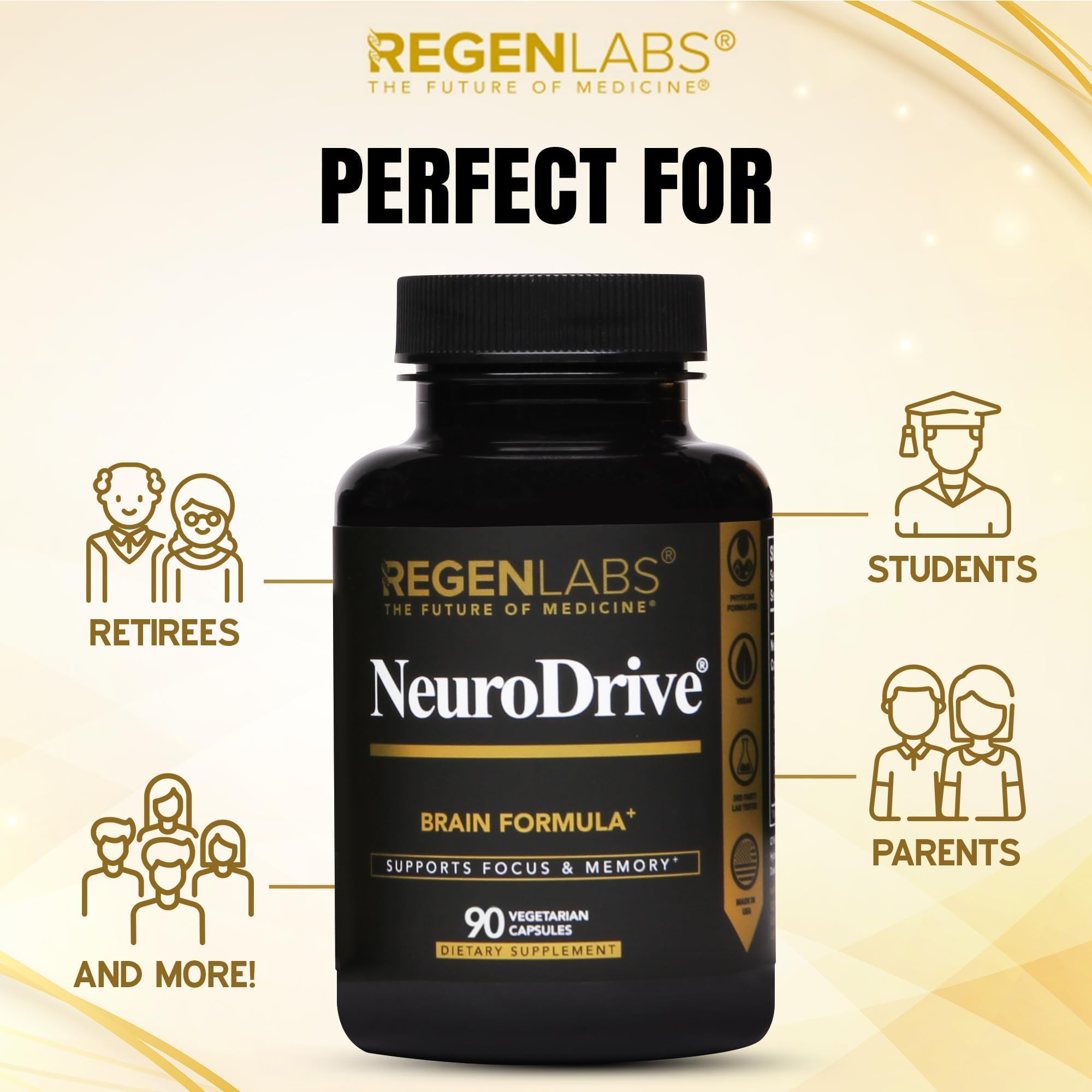 Regen Labs NeuroDrive Memory & Focus Supplement - Boost Brain Focus, Mental Health & Brain Fog | Natural Doctor Approved - Brain Nootropic, Phosphatidylserine, Centrophenoxine, Bacopa - 90 Capsules Regen Labs Au supplements