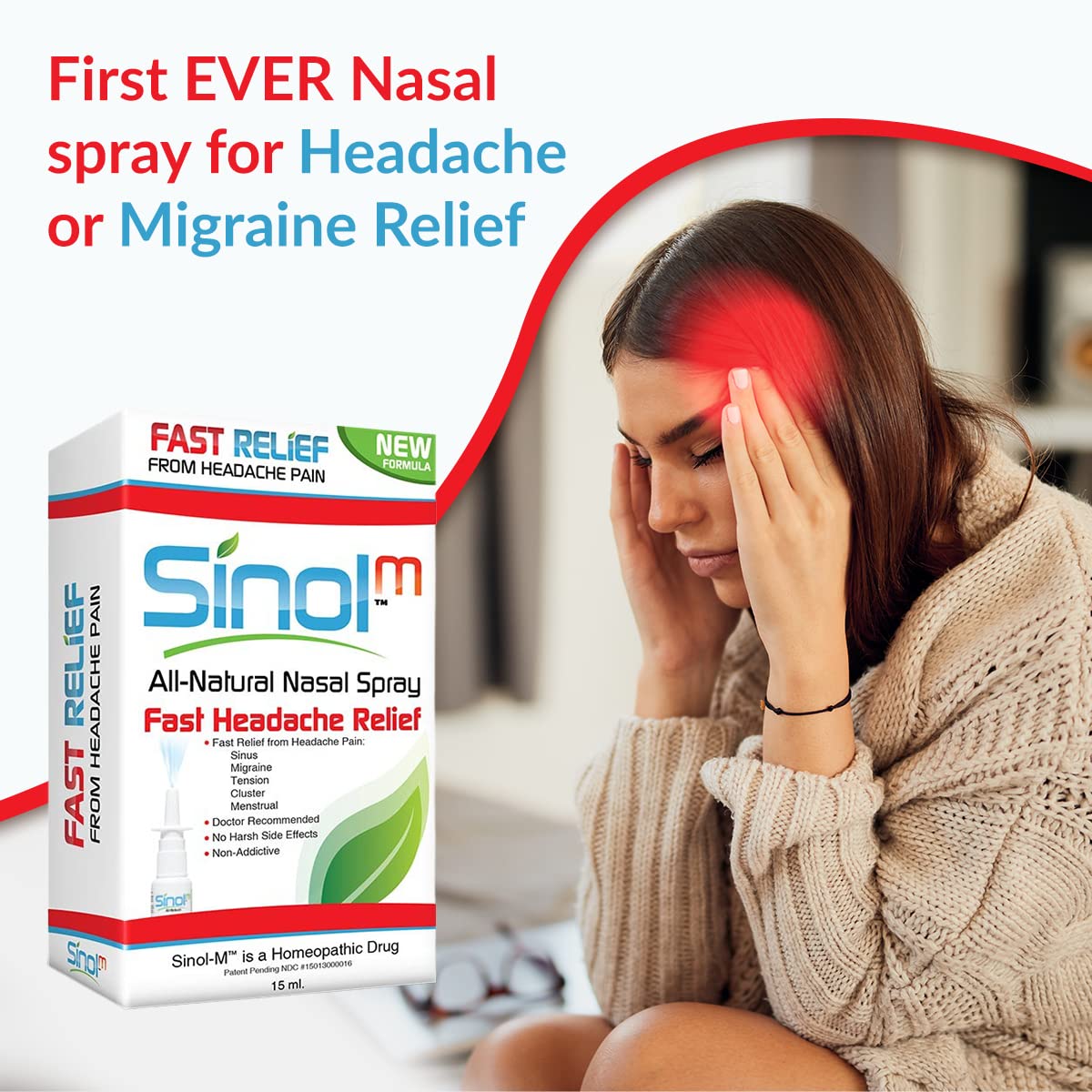 Sinol Headache Relief Spray, Over-The-Counter Medication Nose Spray for Migraine Cluster Tension, Sinus Relief & Nasal Decongestants, 15 ml Sinol Au supplements