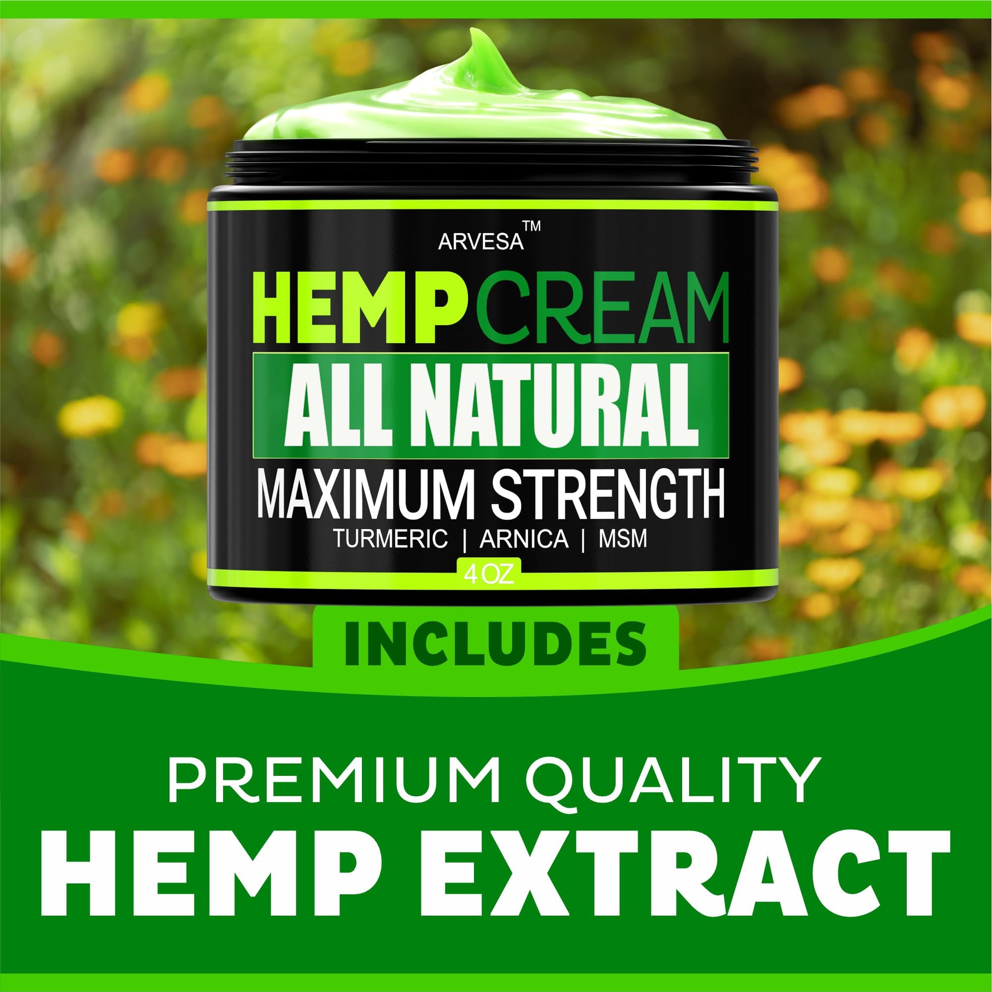 Natural Hemp Cream - Maximum Strength Gel - Hemp Cream with Arnica, MSM, Glucosamine, Menthol, Aloe, Turmeric, Boswellia - Fast Absorption, Non-Greasy, Lightweight - Advanced Formula - 4 oz Arvesa Au supplements