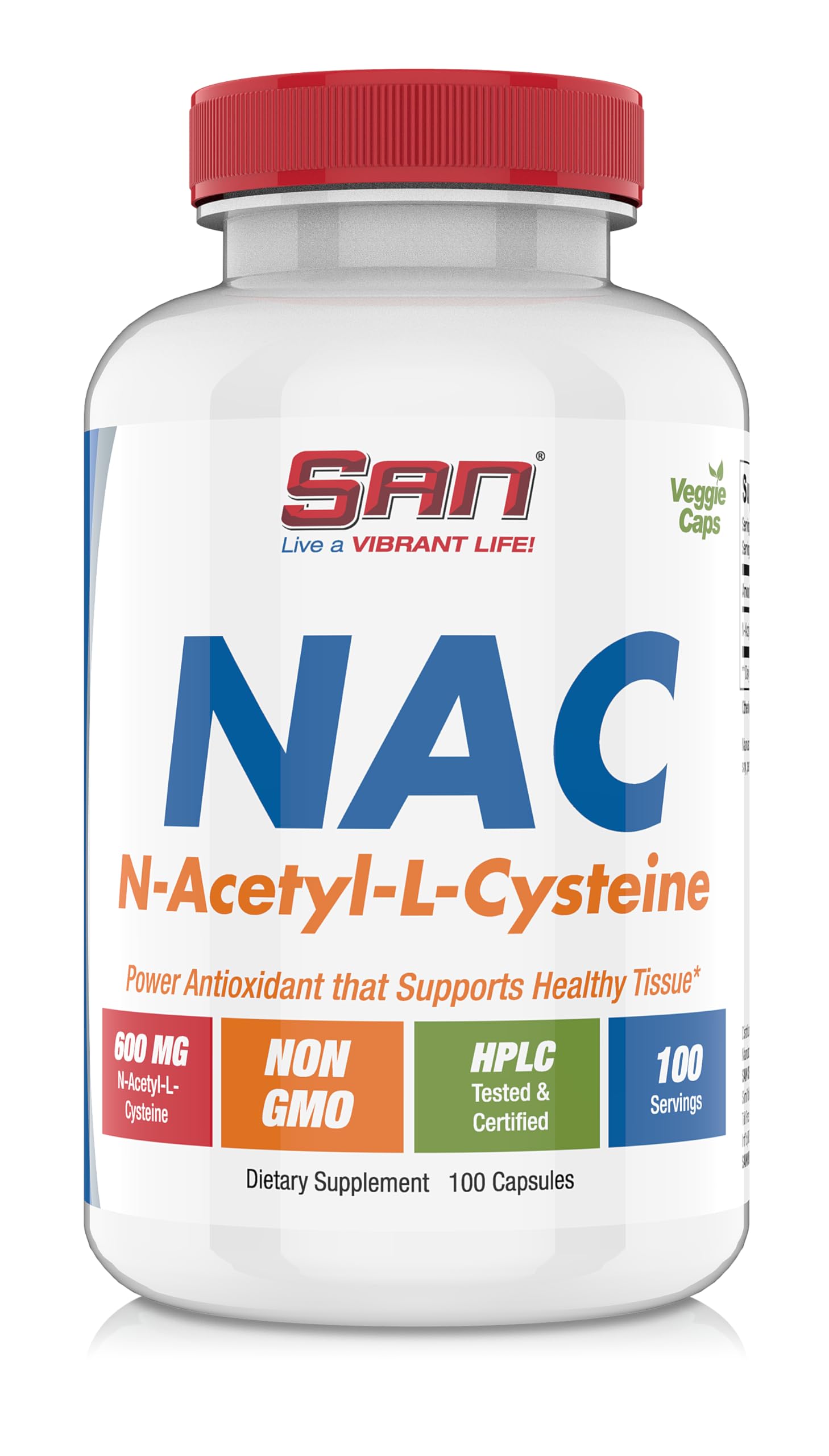 SAN N-Acetyl-L-Cysteine (NAC), Immune, Respiratory, Liver Health, NAC 600 mg, Potent antioxidant Support, Free-radicals, Easy to Absorb, 100 Capsules SAN Au supplements