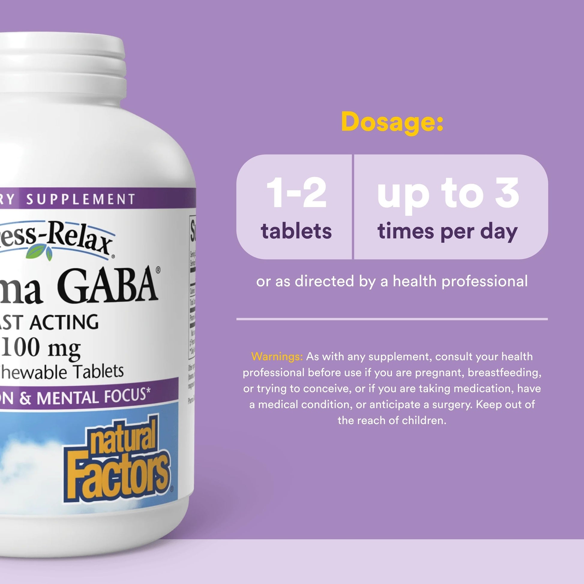 Natural Factors Pharma GABA - Dietary Supplement Supports Calm Sleep & Sleep Quality - Natural, Fast-Working Supplement Aids Focus & Brain Health - 120 Chewable Tablets (60 Servings) Natural Factors Au supplements