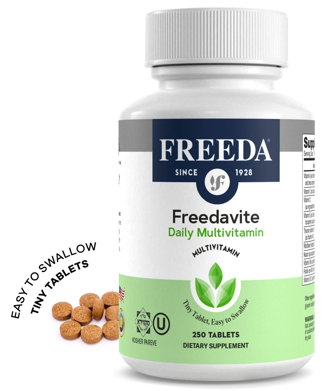 Freedavite Tiny Tablet - Moderate Multivitamin for Men and Women - Pure Vitamin A, C, D, E, B1, B2, B6, B12, Biotin, Calcium, Zinc, Iron, Magnesium