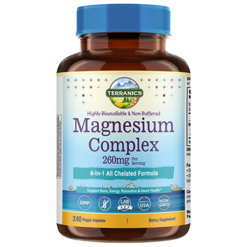 Terranics Magnesium Complex, 6-in-1, High Absorption, Glycinate, Citrate, Aspartate, Gluconate, Calmness, Heart, Bone, 240 Capsules, Non-Buffered Terranics Au supplements