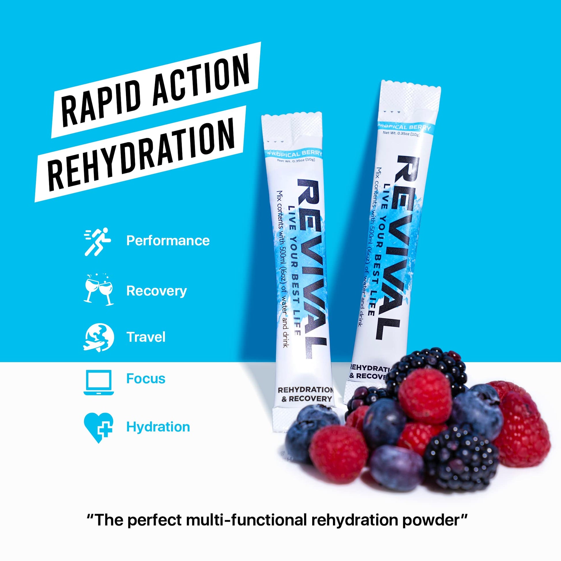 Revival Rapid Rehydration, Electrolytes Powder - High Strength Vitamin C, B1, B3, B5, B12 Revival Shots Au supplements