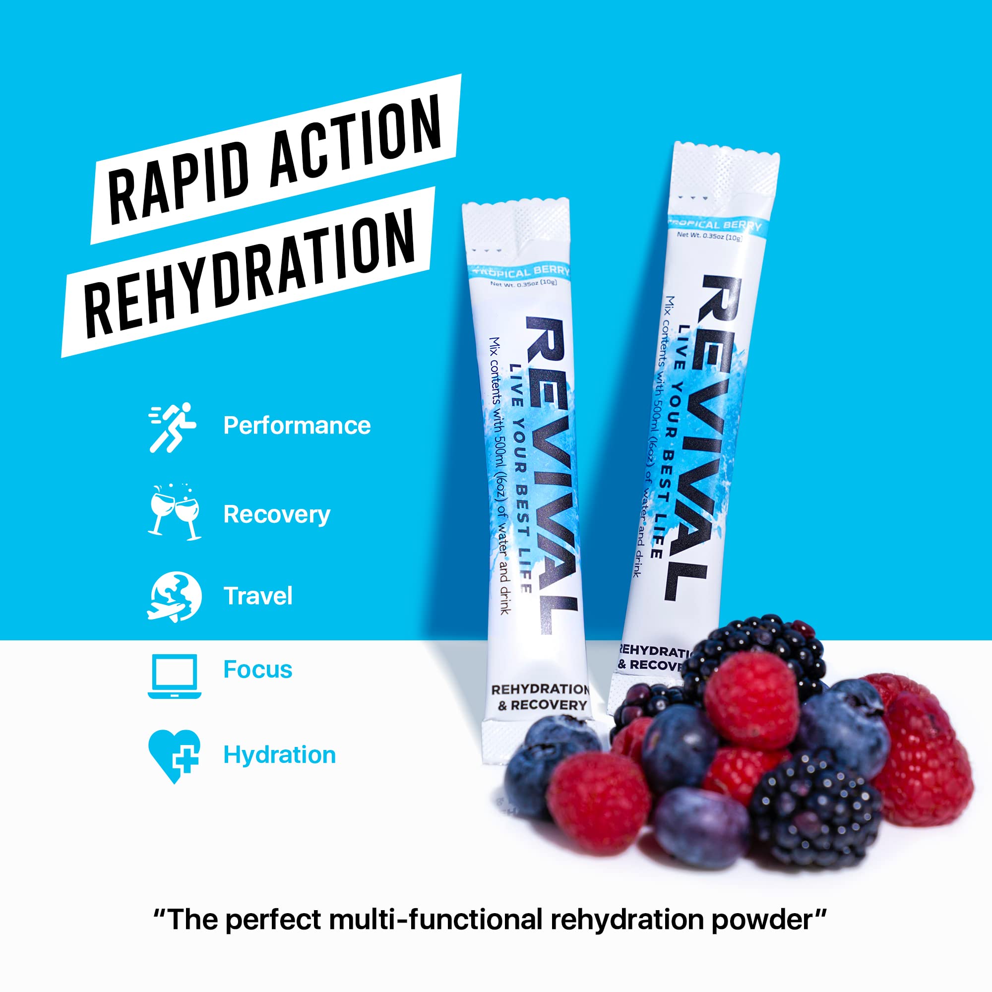 Revival Rapid Rehydration, Electrolytes Powder - High Strength Vitamin C, B1, B3, B5, B12 Revival Shots Au supplements