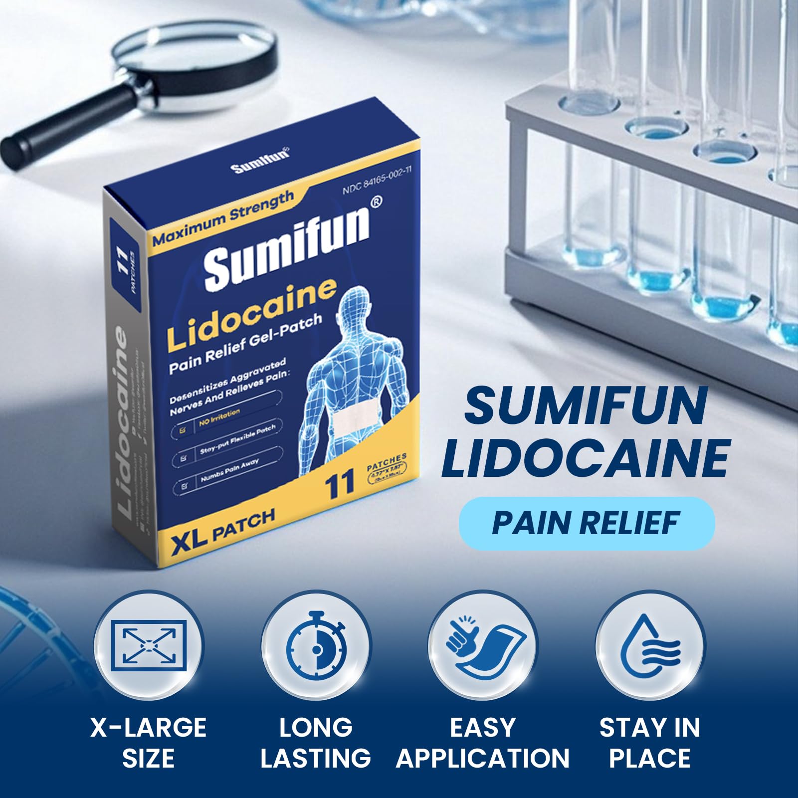 Sumifun 4% Lidocaine XL Pain Patches | Extra Large 4.72"x7.87" for Full Back & Thigh Coverage | Maximum Strength OTC Numbing | 8-Hour Medical Adhesion (X-Large, Count, 18) Sumifun Au supplements