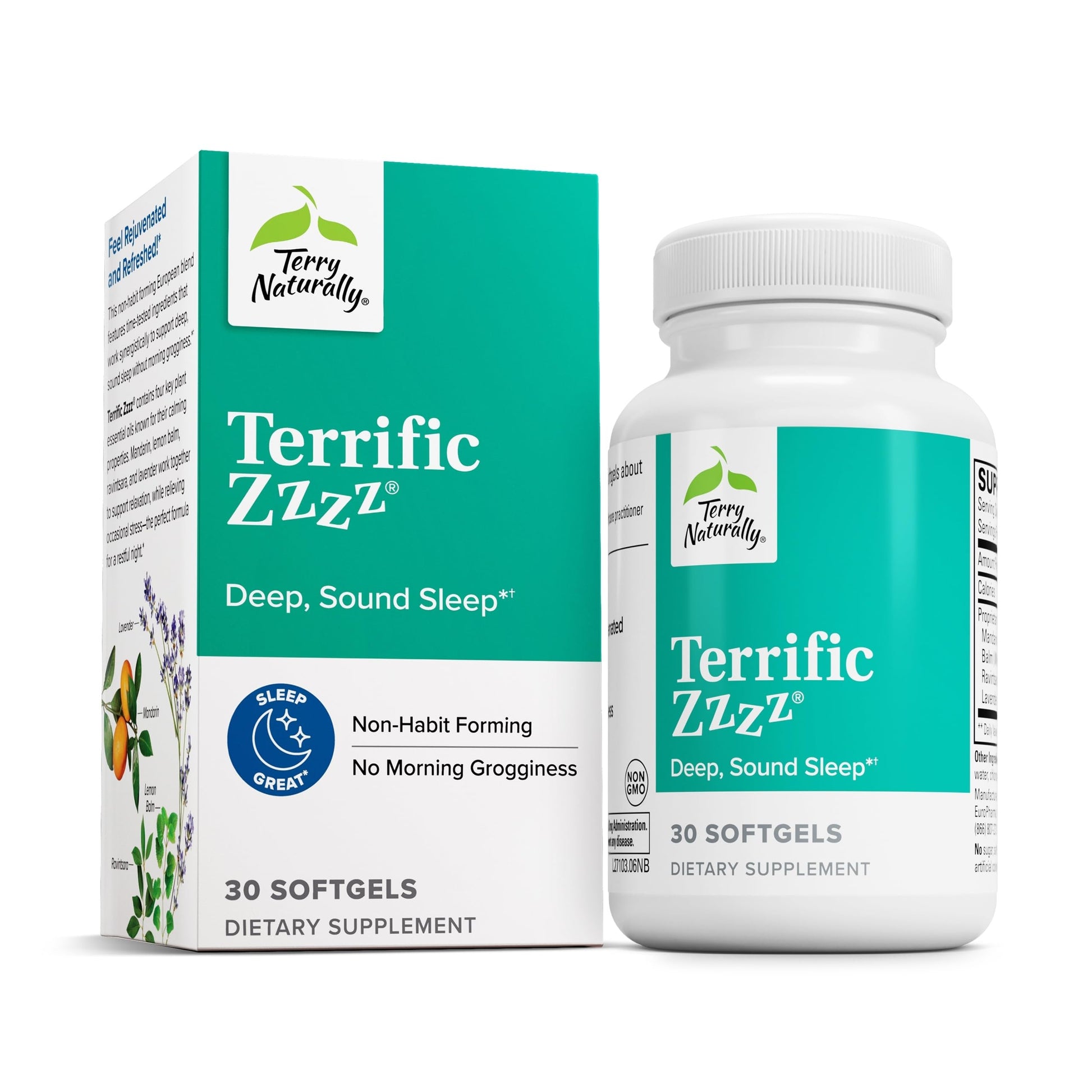 Terry Naturally Terrific Zzzz - Sleep Supplement for Adults - Dietary Supplement with Mandarin, Lemon Balm & Lavender - Non-GMO Relaxation & Sleep Relief Aid - 30 Softgels Terry Naturally Au supplements