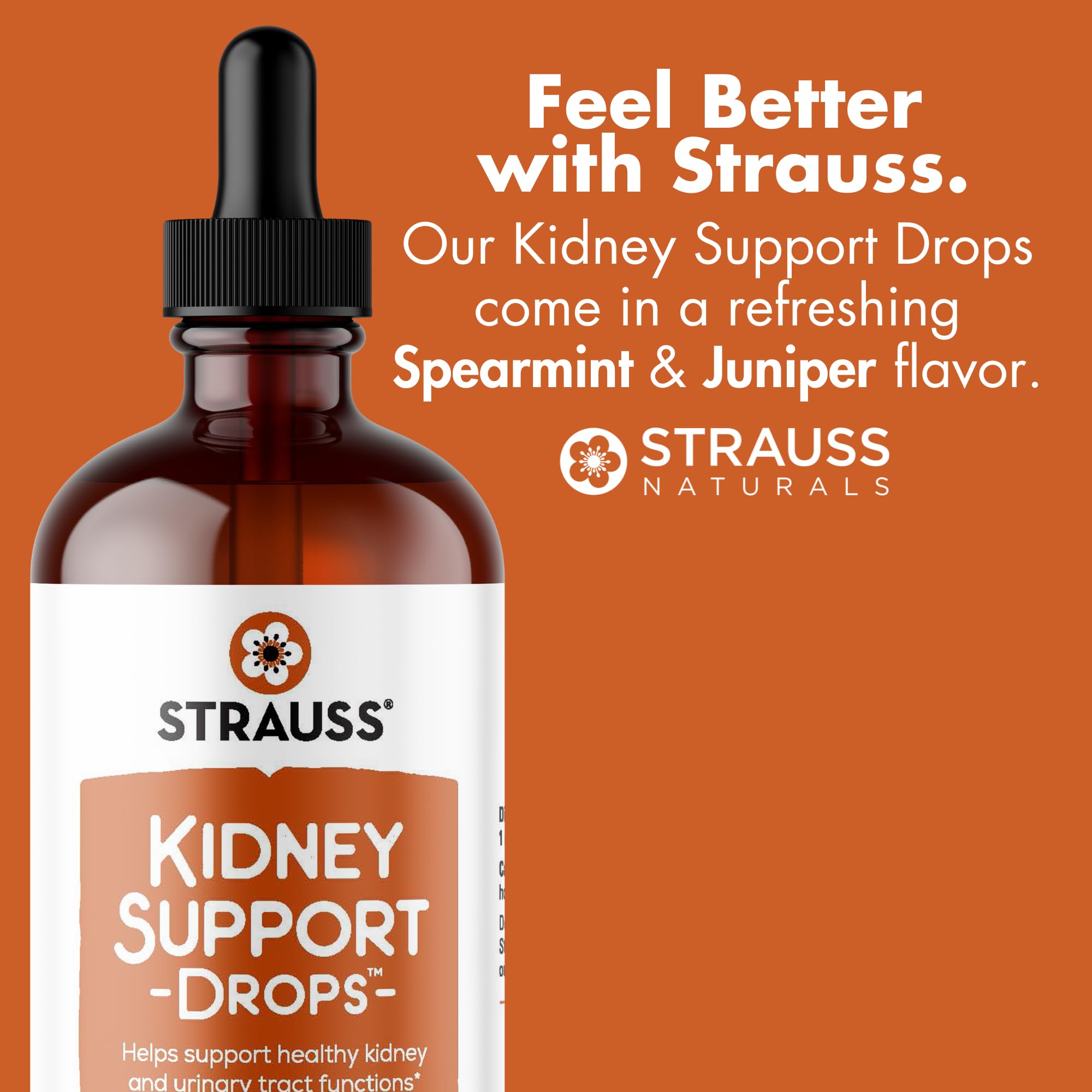 Strauss Naturals Kidney Support Drops – Herbal Kidney Support Supplement for Men and Women – Helps with Kidney Health and Urinary Tract Function – Vegan & Non-GMO – Spearmint Flavored – 100 ml Bottle Strauss Heartdrops Au supplements