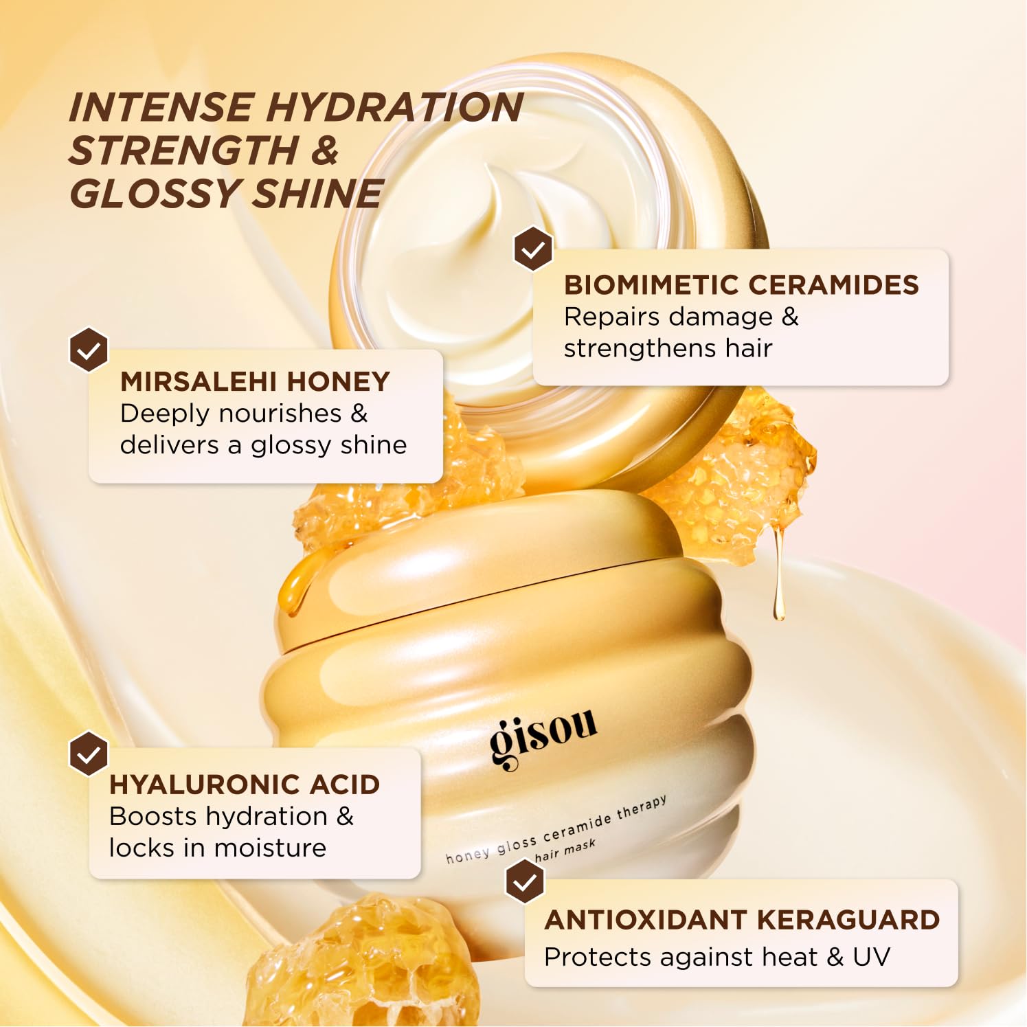 Gisou Honey Gloss Hair Therapy Trio - Mini Shampoo, Hair Mask and Conditioner for smoother, stronger and glossier hair Gisou Au supplements