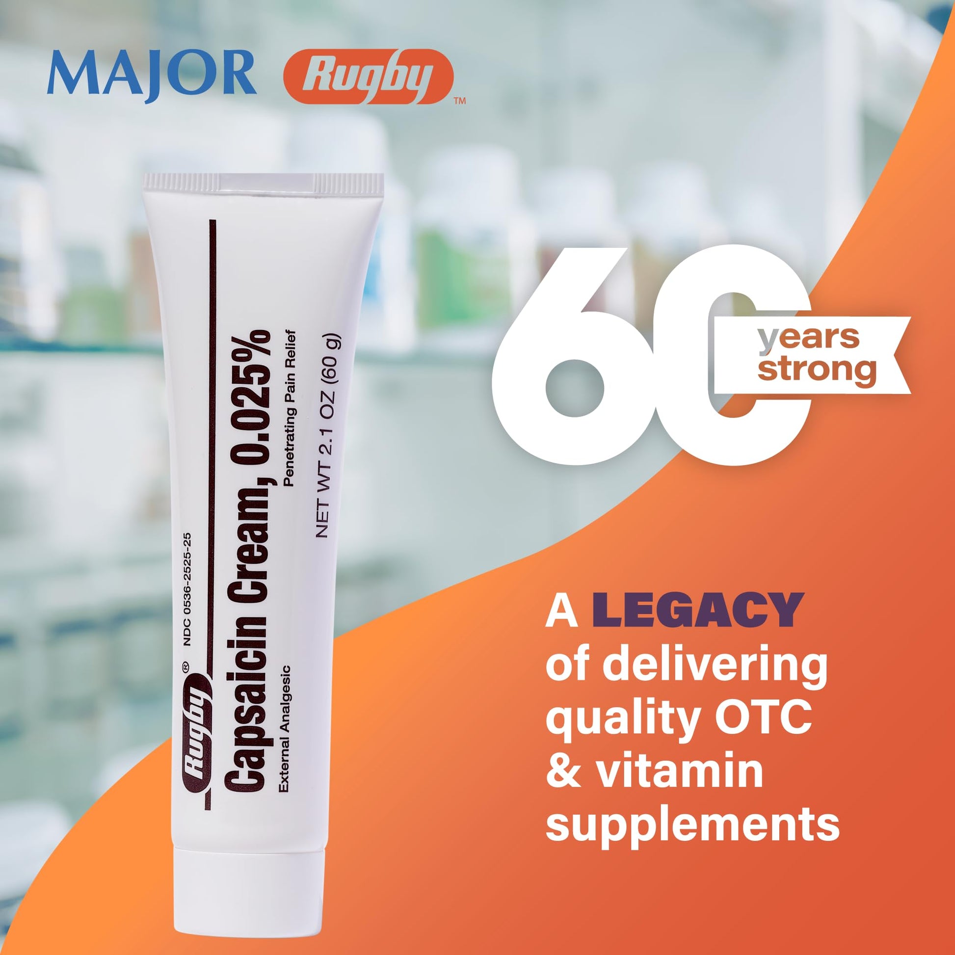 Rugby Capsaicin 0.025% Cream for Penetrating Pain Relief - 2.1 Oz (60g) (6 Pack) RUGBY LABORATORIES Au supplements