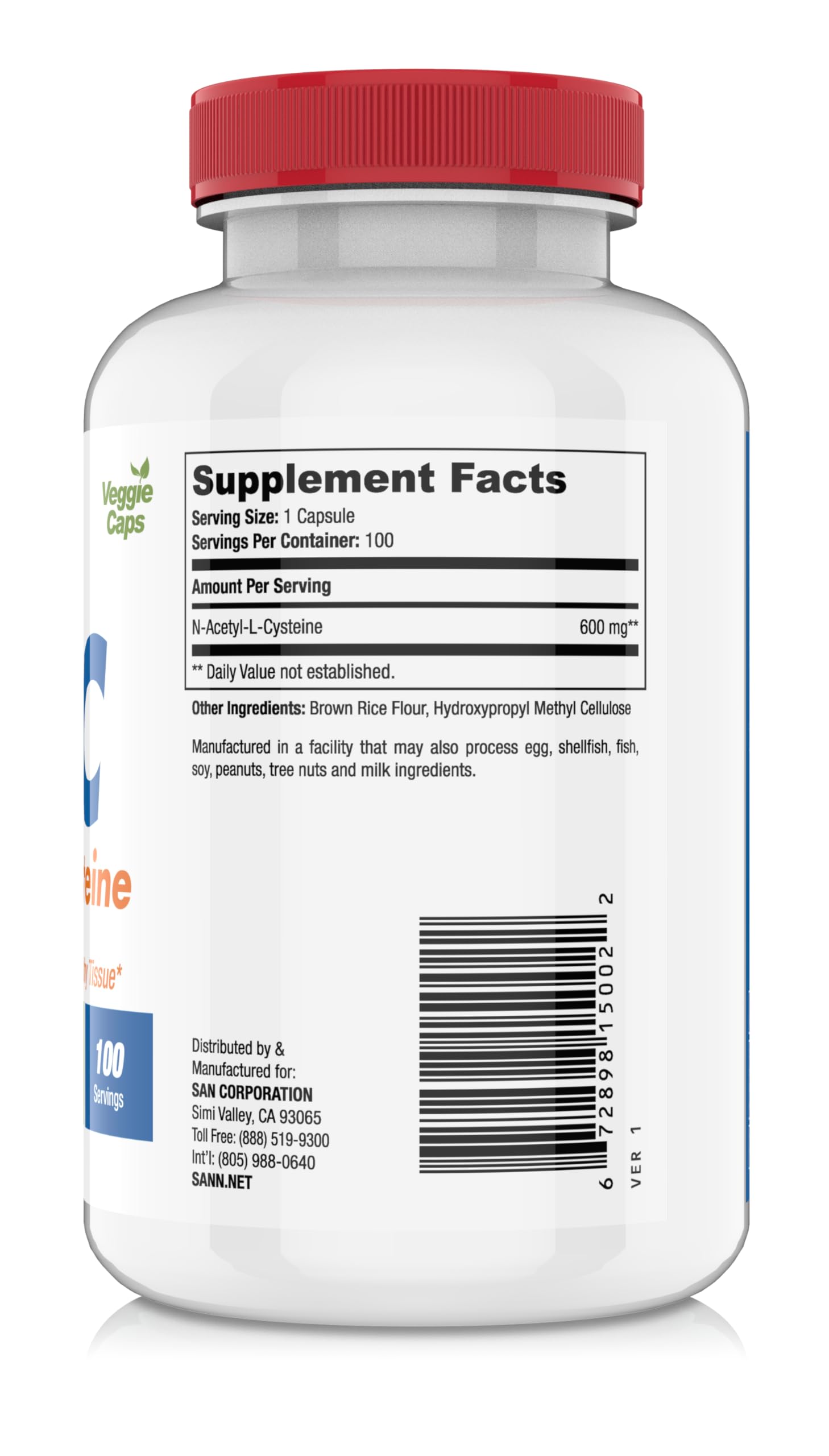 SAN N-Acetyl-L-Cysteine (NAC), Immune, Respiratory, Liver Health, NAC 600 mg, Potent antioxidant Support, Free-radicals, Easy to Absorb, 100 Capsules SAN Au supplements