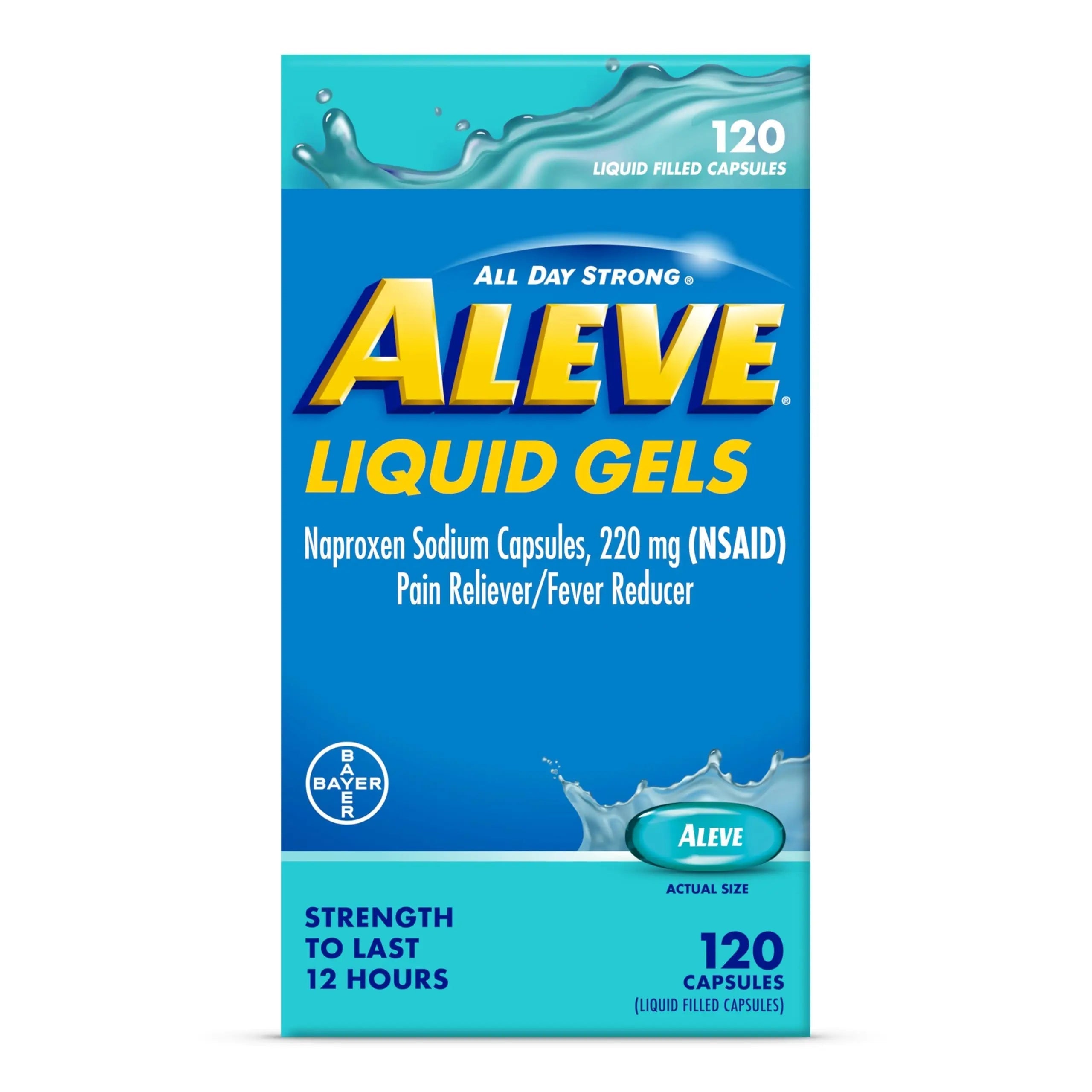 Aleve Liquid Capsules, Naproxen Sodium Capsules 220 mg (NSAID), Pain Reliever/Fever Reducer, Fast Pain Relief, 120 Count Aleve Au supplements