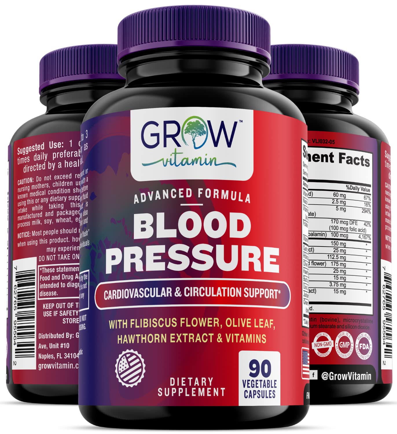 grow vitamin Blood Pressure Formula - Herbal Blend, Non-GMO, Gluten-Free - 90 Capsules grow vitamin Au supplements