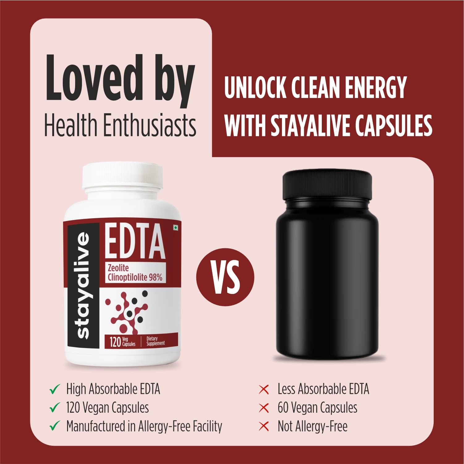 STAY ALIVE EDTA Capsules 1500mg with Zeolite 98% and Kale Extract Powder, 120 Pills, Non-GMO & Gluten Free Calcium Disodium EDTA Supplement STAY ALIVE Au supplements