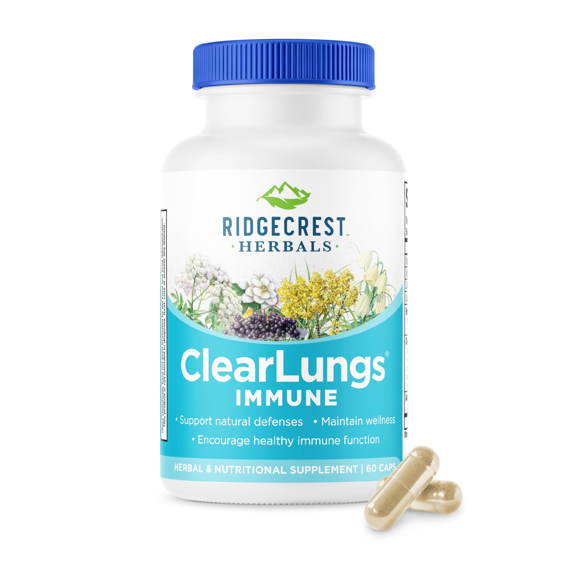 RidgeCrest Herbals ClearLungs Immune, Lung Support Supplement with Elderberry, Zinc, Vitamin C, Vitamin A, Olive Leaf, Mullein, Lung Wellness Formula for Respiratory Health (60 Vegan Caps, 30 Serv) RidgeCrest Herbals Au supplements