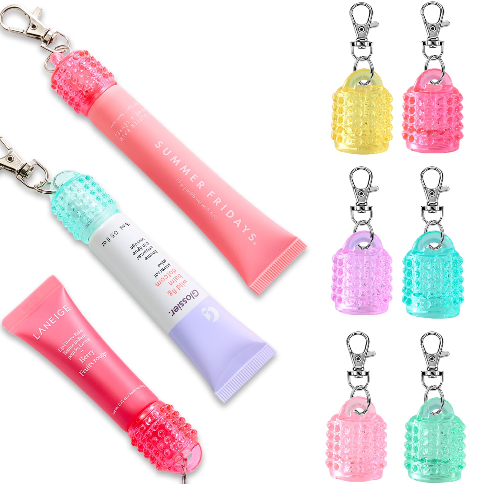 Lip Balm Keychain Cap for Laneige, Summer Friday and Glossier, Lip Balm Holder for Lanyard or Bag, Lip Gloss Keychain for Women,Replacement Cap with Stopper Prevent Spills Cupoita Au supplements