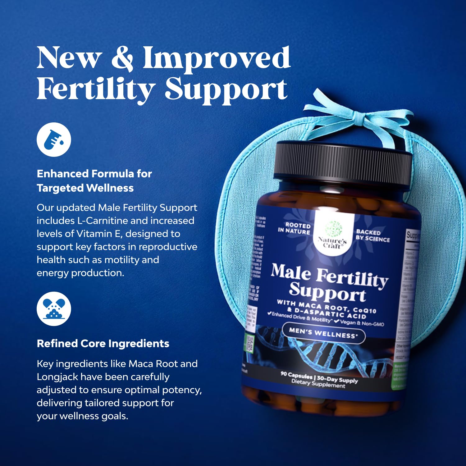 Pre Conception Male Fertility Supplement - Semen Volume Booster with CoQ10, Maca Root, Methyl Folate & D-Aspartic Acid - Mens Fertility Supplement for Sperm Motility - Conception for Him - 90 Count Natures Craft Au supplements
