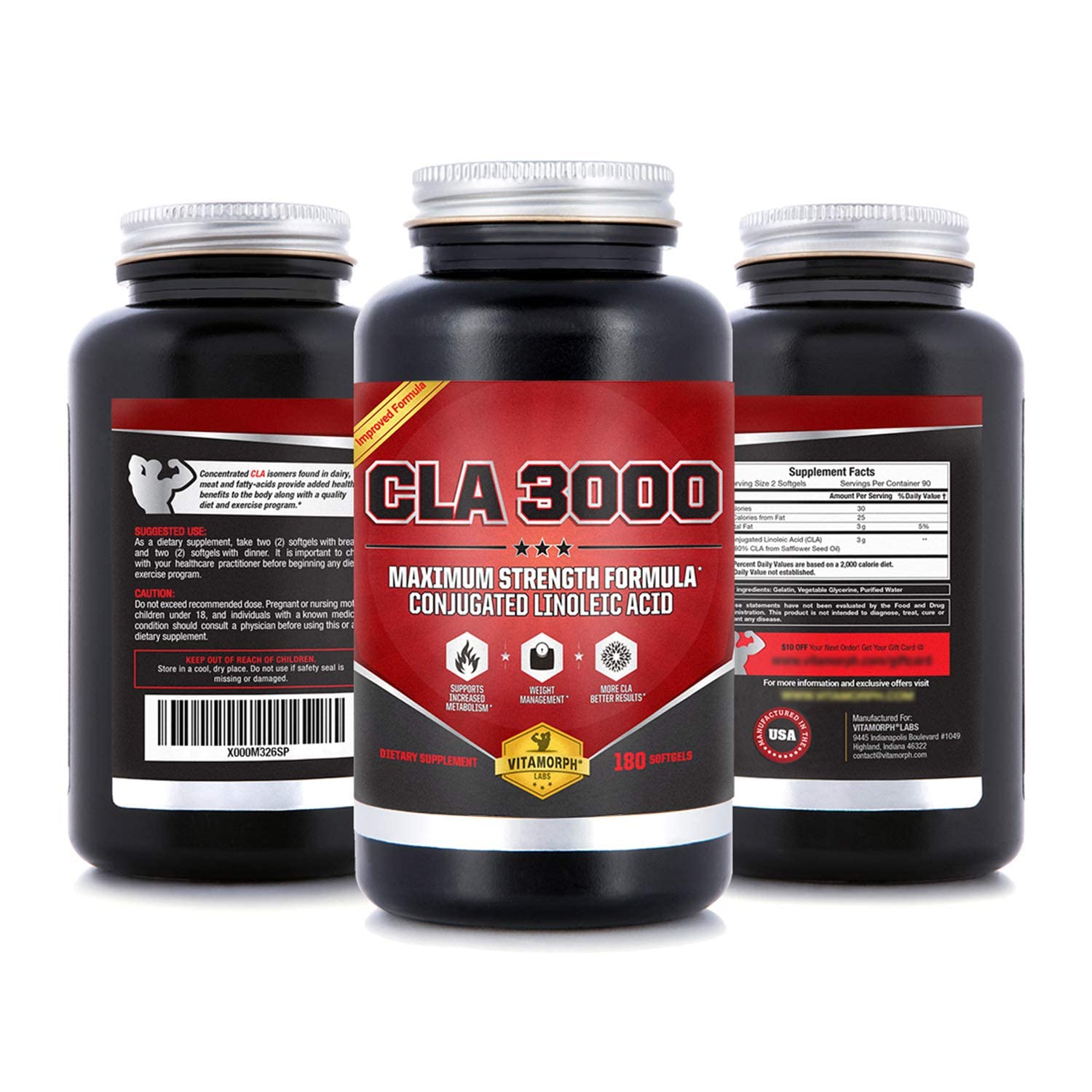 Vitamorph Labs CLA 3000 - CLA Safflower Oil for Metabolism and Weight Loss Management