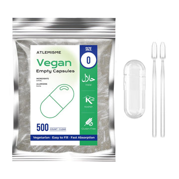 ATLEMISME Empty Vegan Capsules Size 0, 500-Count DIY Vegetable Capsules for Filling | Includes 2 Micro Lab Spoons ATLEMISME Au supplements
