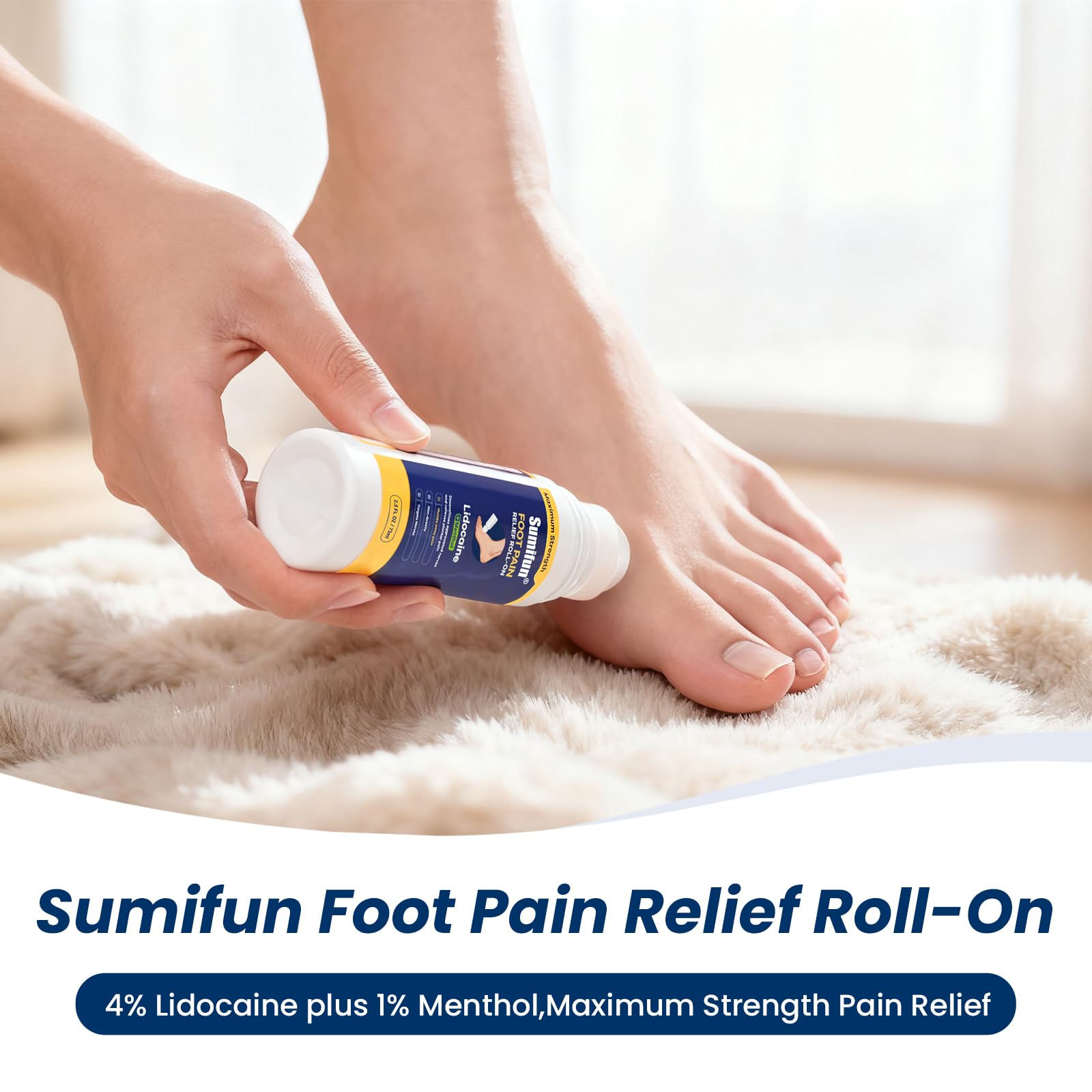Sumifun Foot Pain Relief Lidocaine Roll-On - Maximum Strength OTC for Plantar Fasciitis & Heel Pain - Fast-Drying, Non-Greasy Formula, 2.5 Fl Oz Sumifun Au supplements