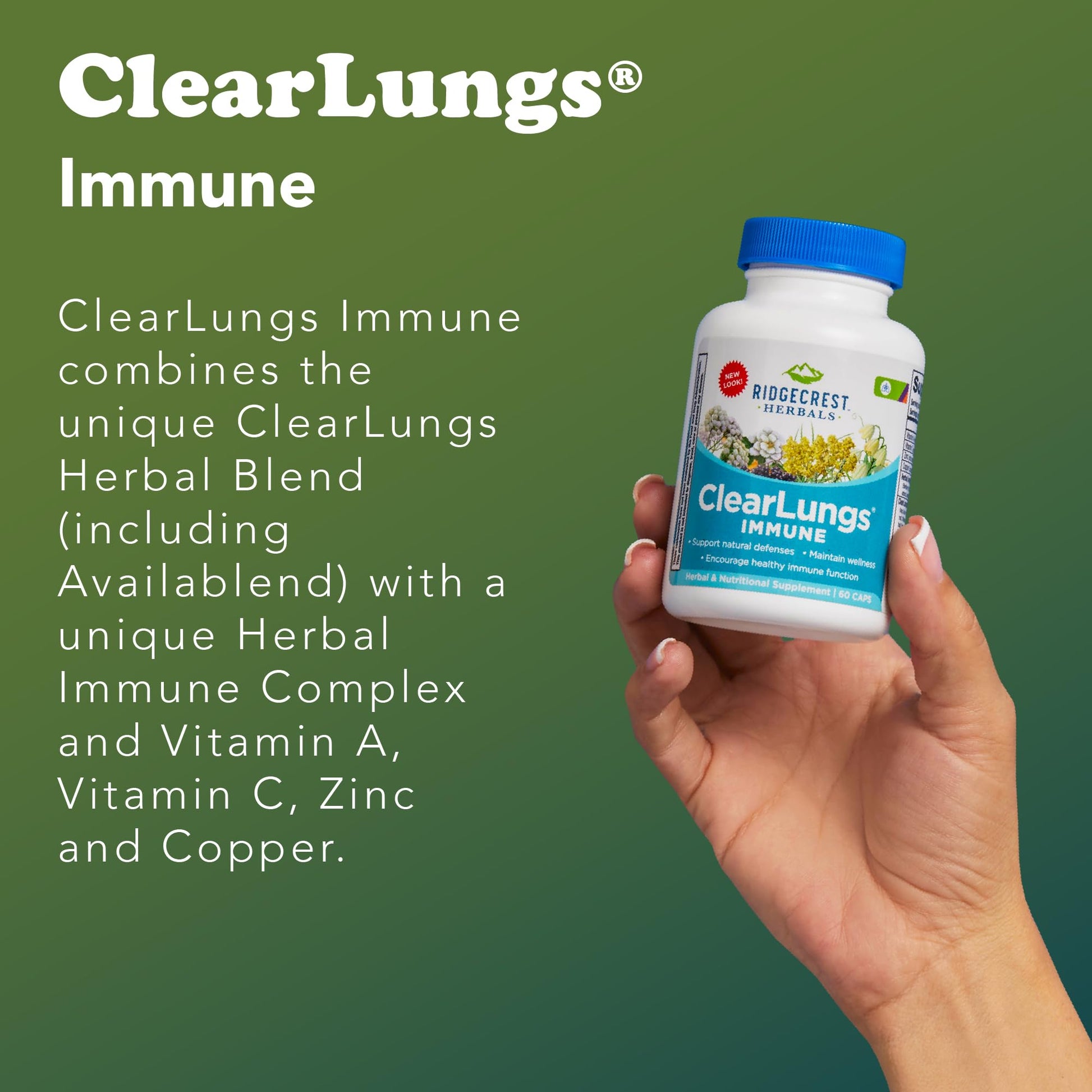 RidgeCrest Herbals ClearLungs Immune, Lung Support Supplement with Elderberry, Zinc, Vitamin C, Vitamin A, Olive Leaf, Mullein, Lung Wellness Formula for Respiratory Health (60 Vegan Caps, 30 Serv) RidgeCrest Herbals Au supplements