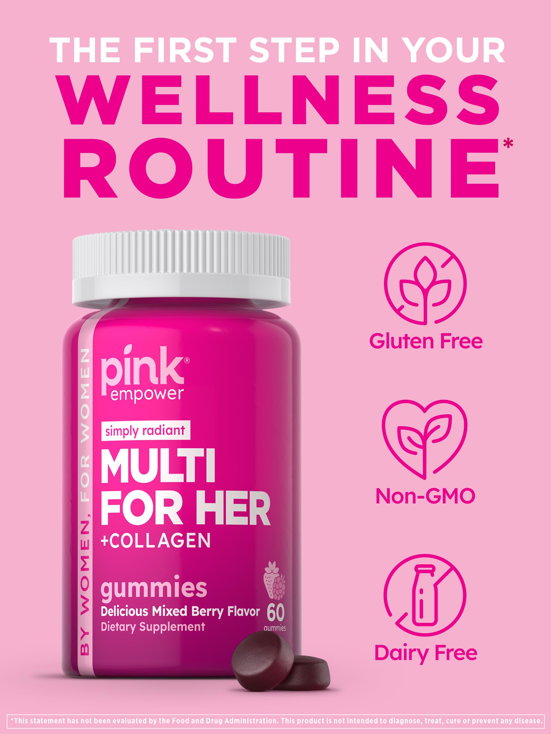 PINK Multivitamin Gummies for Women | Non-GMO & Gluten Free | Plus Collagen & Biotin | Mixed Berry Flavor