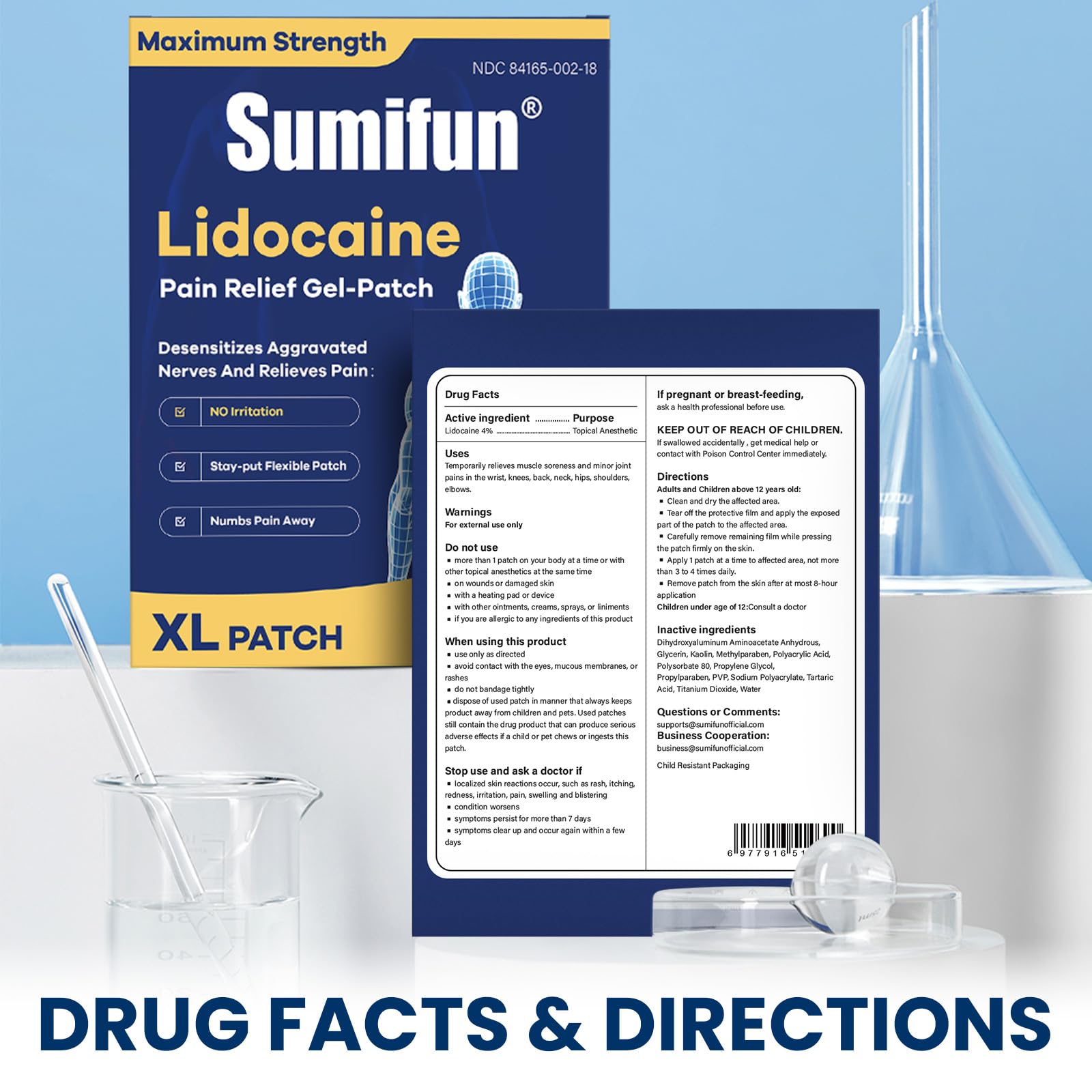 Sumifun 4% Lidocaine XL Pain Patches | Extra Large 4.72"x7.87" for Full Back & Thigh Coverage | Maximum Strength OTC Numbing | 8-Hour Medical Adhesion (X-Large, Count, 18) Sumifun Au supplements