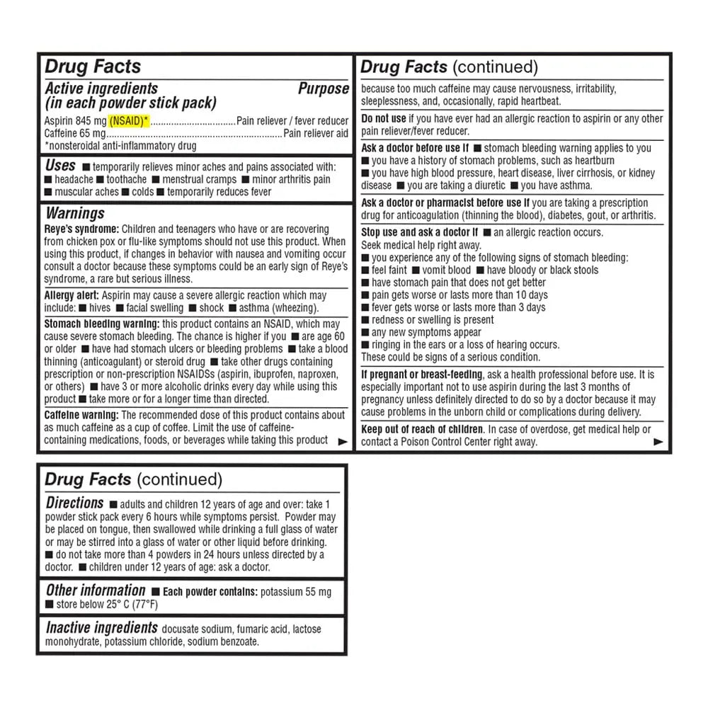Quality Choice Fast Pain Relief Powder, Contains 50 Powder Packets for Rapid Pain Relief. Contains Aspirin & Caffiene Quality Choice Au supplements