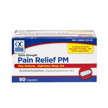 Quality Choice Extra Strength Pain Relief PM, Pain Reliever and Nighttime Sleep Aid, Acetaminophen 500 mg & Diphenhydramine HCI 25 mg (Sleep Aid), 50 Count Package of Caplets Quality Choice Au supplements