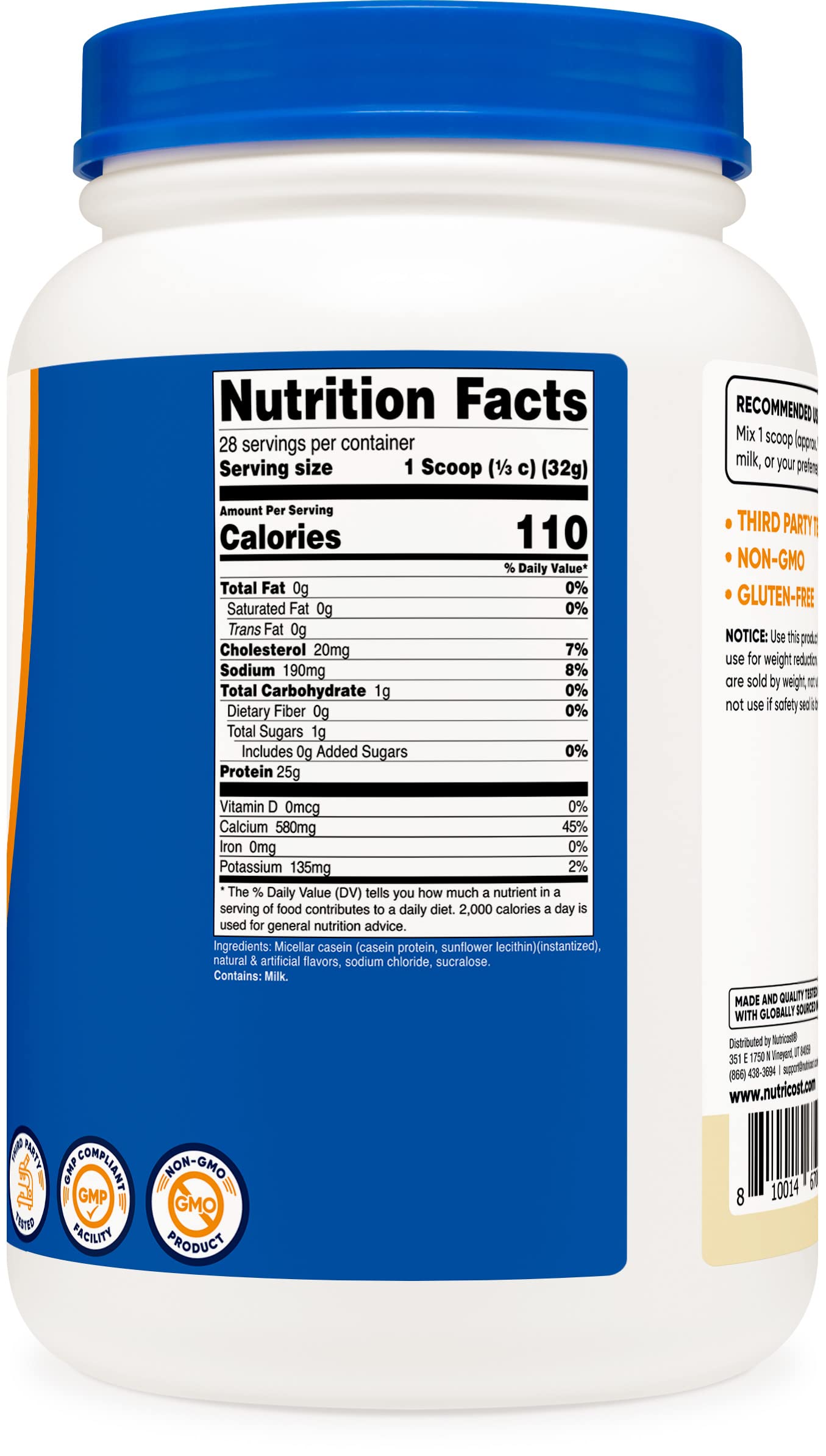 Nutricost Casein Protein Powder 2lb Vanilla - Micellar Casein, Gluten Free, Non-GMO Nutricost Au supplements