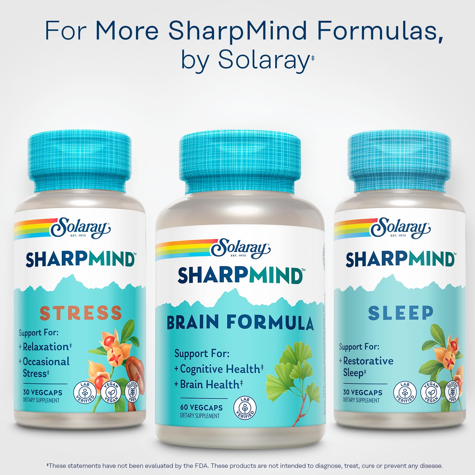 SOLARAY SharpMind Brain Support Formula - Nootropic Brain Supplements - Cognitive and Brain Health Support with Ginkgo Biloba - 60-Day Guarantee, 60 Servings, 60 VegCaps SOLARAY Au supplements