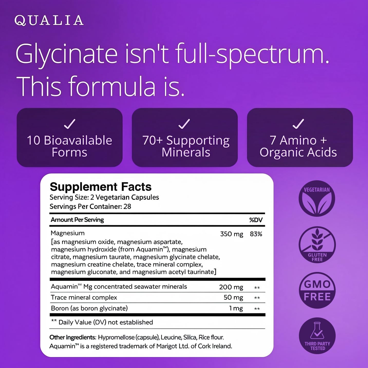Qualia Magnesium+ | Doctor-Formulated. Premium Formula | High Bioavailability | 10 Forms of Magnesium & 70+ Minerals | Relaxed Mood, restful Sleep, & Exercise Recovery | 1 Month Supply QUALIA LIFE SCIENCES Au supplements