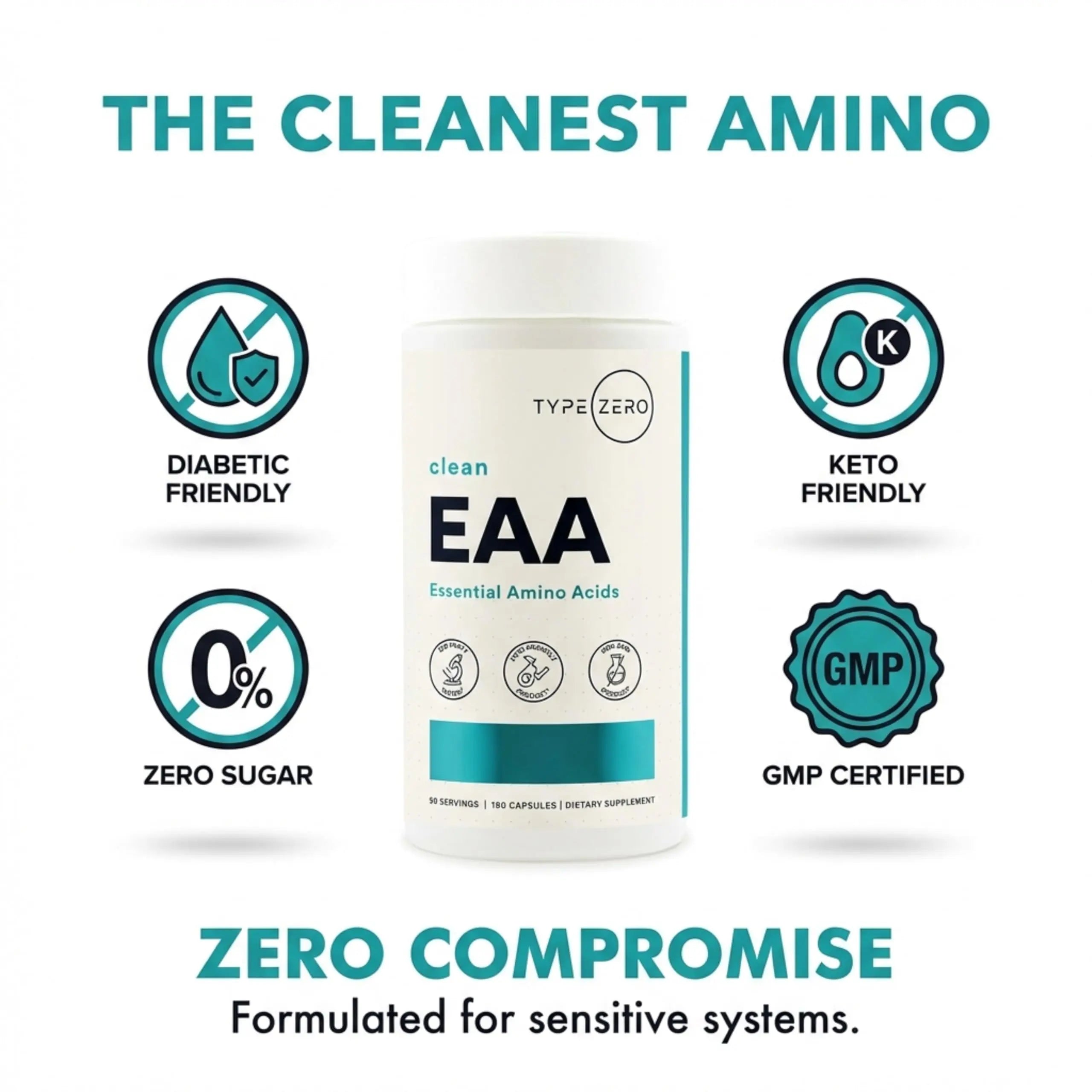 Type Zero Clean EAA Capsules (1,200mg per Serving), Essential Amino Acids Supplement with 9 EAAs, 180 Capsules, 90 Servings Type Zero Au supplements