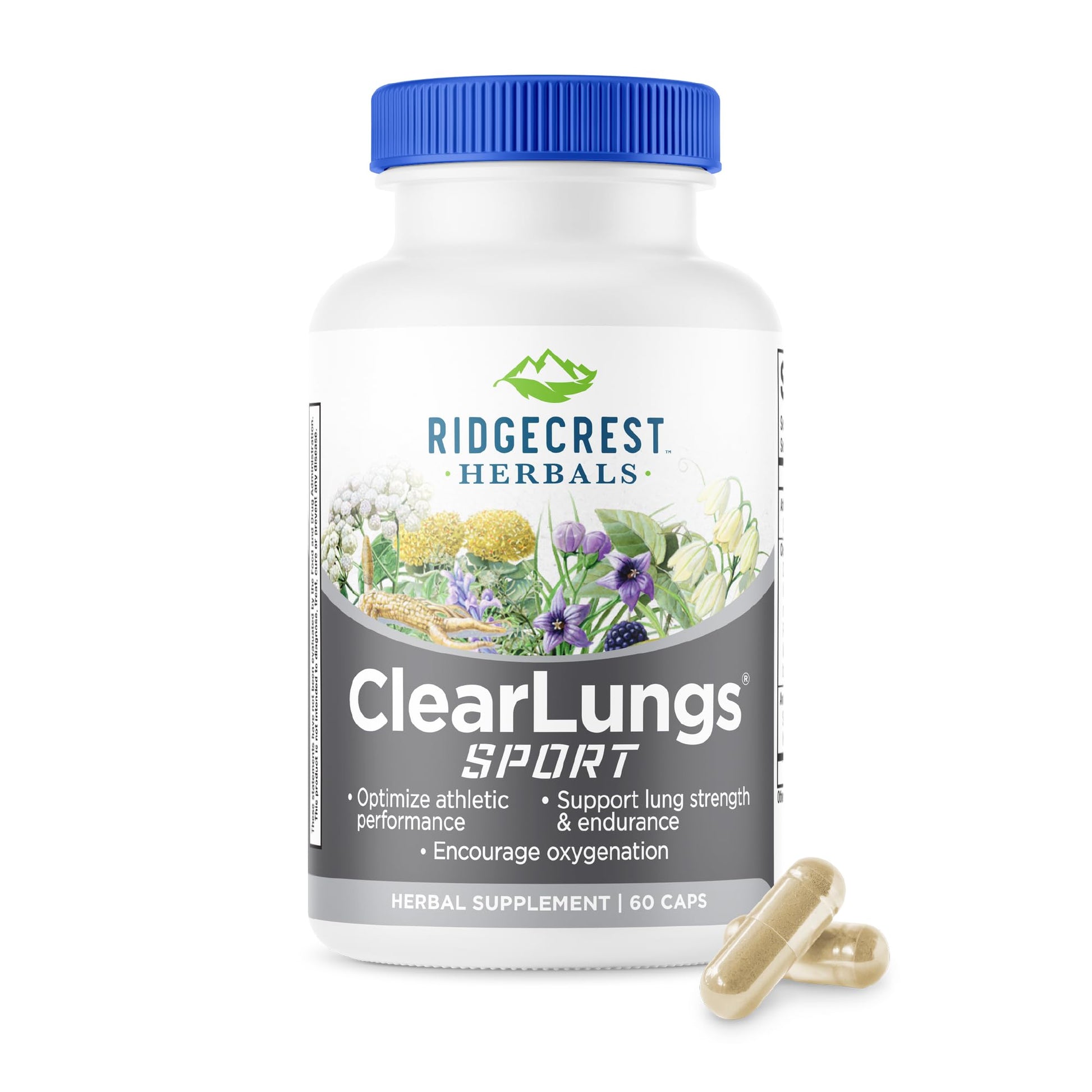 Ridgecrest Herbals ClearLungs Sport, Oxygen Intake and Lung Support Formula with Cordyceps, Rhodiola, Eleuthero (60 Vegan Caps, 30 Serv) RidgeCrest Herbals Au supplements