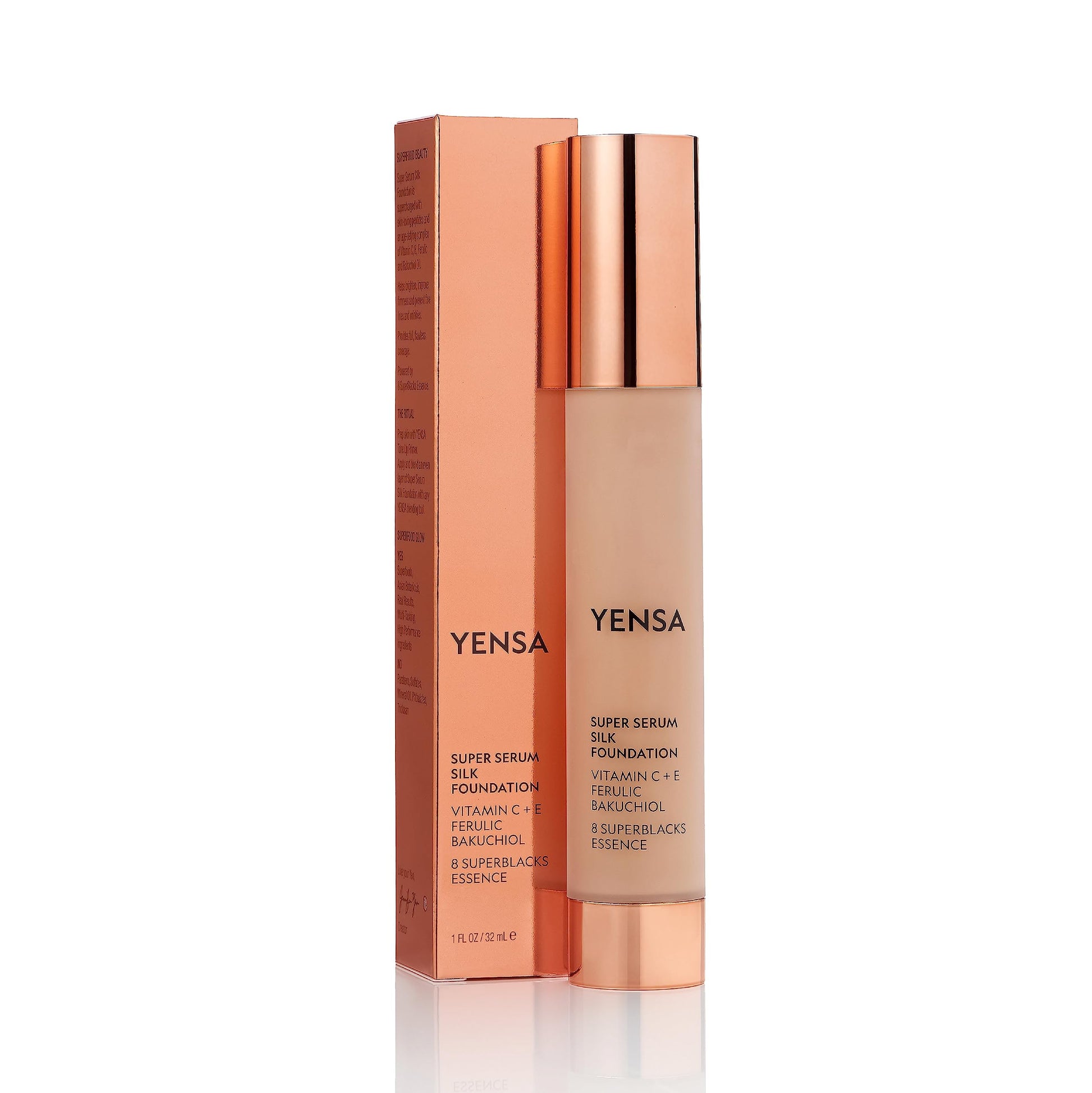 YENSA Serum Foundation Makeup - Super Silk Full Coverage Foundation Enriched with Peptides, Vitamin C & Ferulic Acid to Help Reduce Fine Lines, Wrinkles & Dark Circles - Light 1 (1 oz) YENSA Au supplements