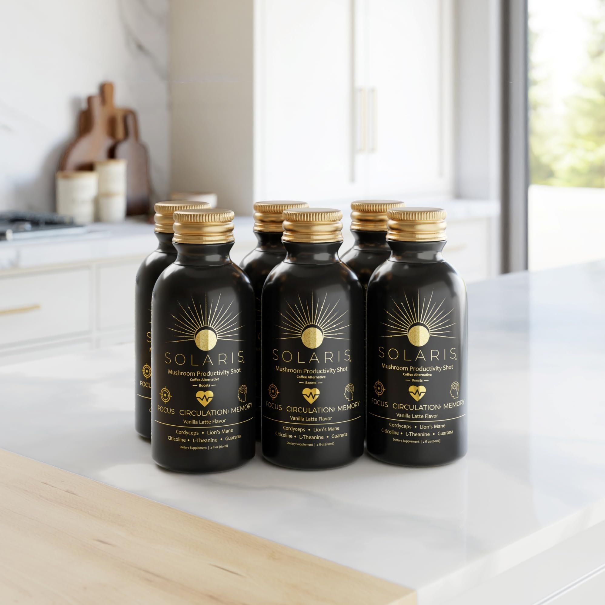 Solaris Mushroom Productivity Wellness Shots | Focus, Circulation, Memory | 4000mg of Cordyceps & Lion's Mane | Citicoline, L-Theanine, Vitamin B6/B12 | Coffee Alternative (6-Pack) Solaris Extracts Au supplements