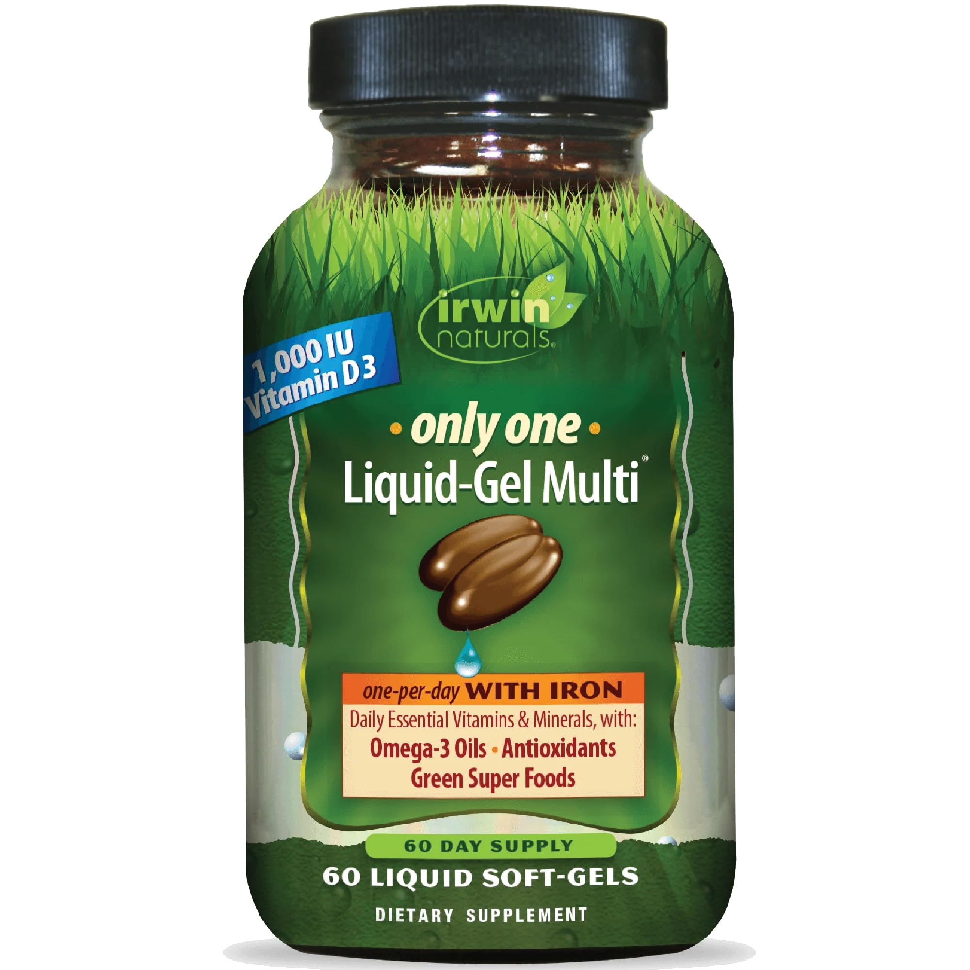 Irwin Naturals Only One Liquid-Gel Multi with Iron - 60 Liquid Softgels - Daily Essential Vitamins, Minerals, Antioxidants, Omega-3s & Green Super Foods Irwin Naturals Au supplements