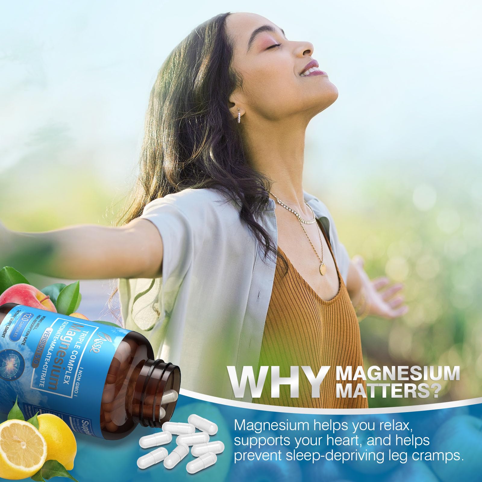 ASSR Triple Magnesium Complex – 300mg Magnesium Supplement with Glycinate, Malate & Citrate – Supports Relaxation, Muscle & Nerve Function – High Absorption, Vegan, Non-GMO, 120 Capsules ASSR Au supplements