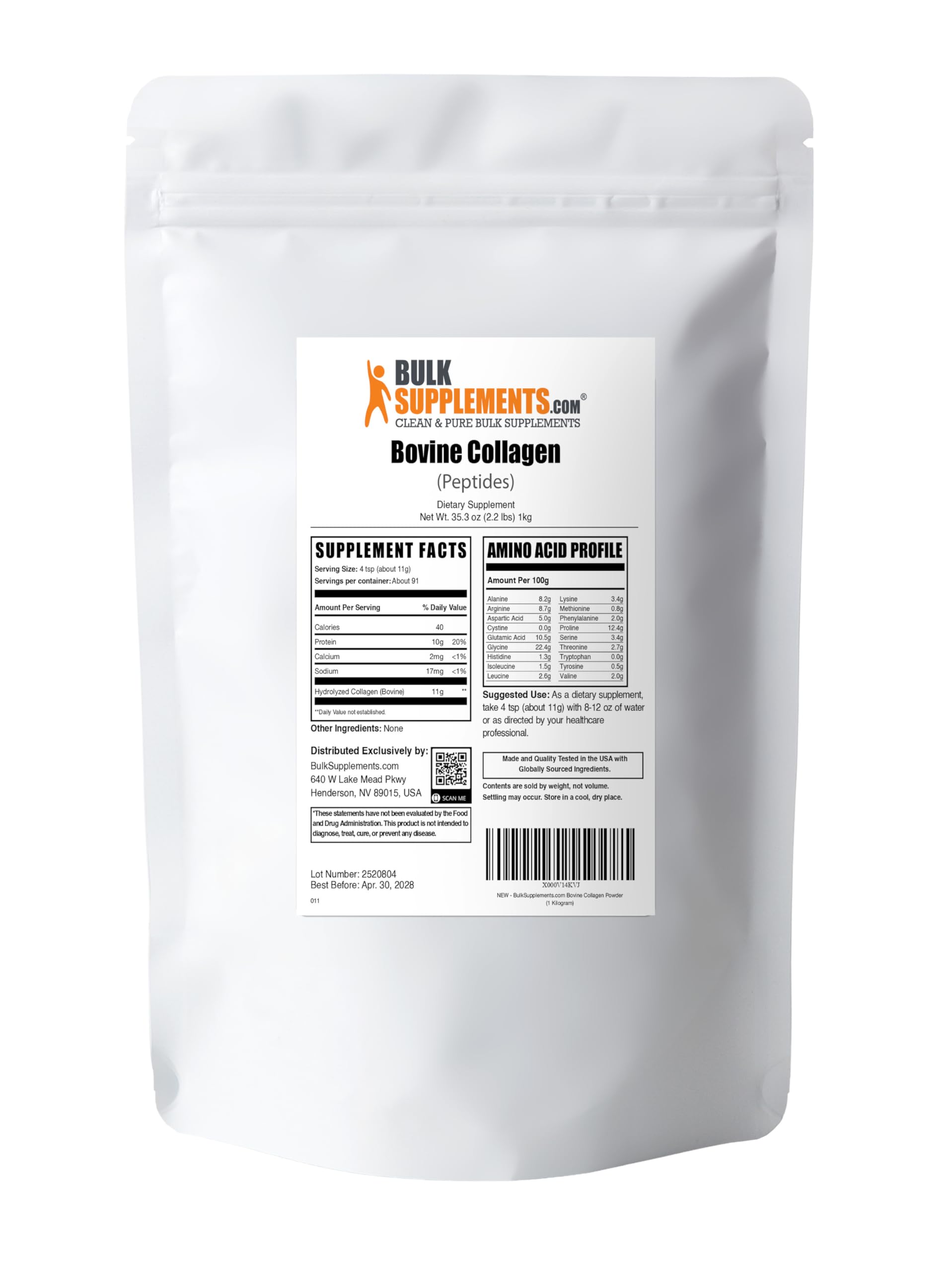 BulkSupplements.com Collagen Peptides Powder - Bovine Collagen Powder, Powdered Collagen Supplement - Hydrolyzed & Gluten Free, 11g per Serving, 1kg (2.2 lbs) (Pack of 1) BulkSupplements Au supplements