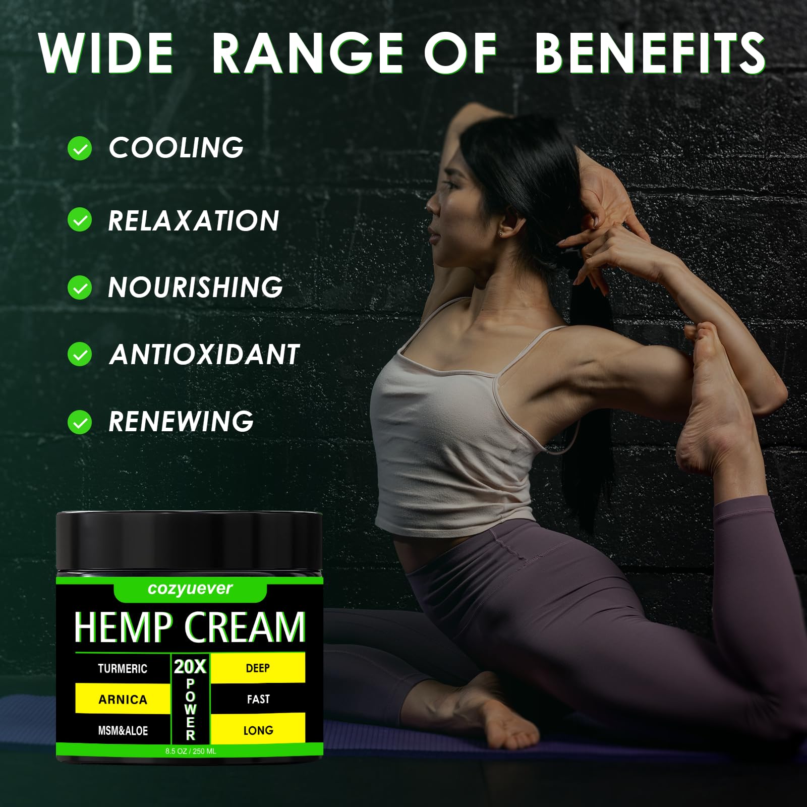 cozyuever 8.5 Oz Hemp Cream with Arnica, Menthol, Aloe, Emu Oil, Turmeric cozyuever Au supplements